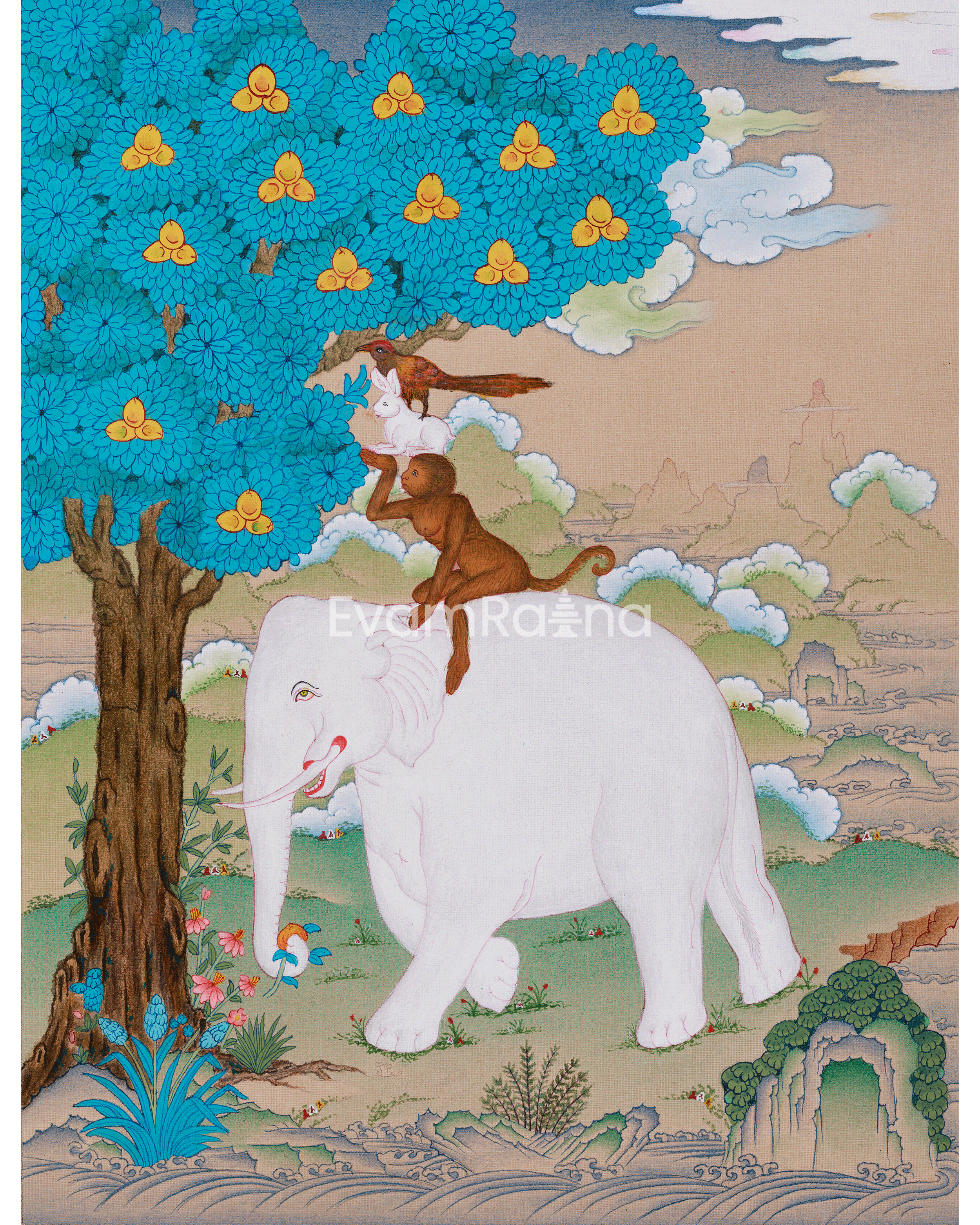 Four Harmonious Friends Thangka