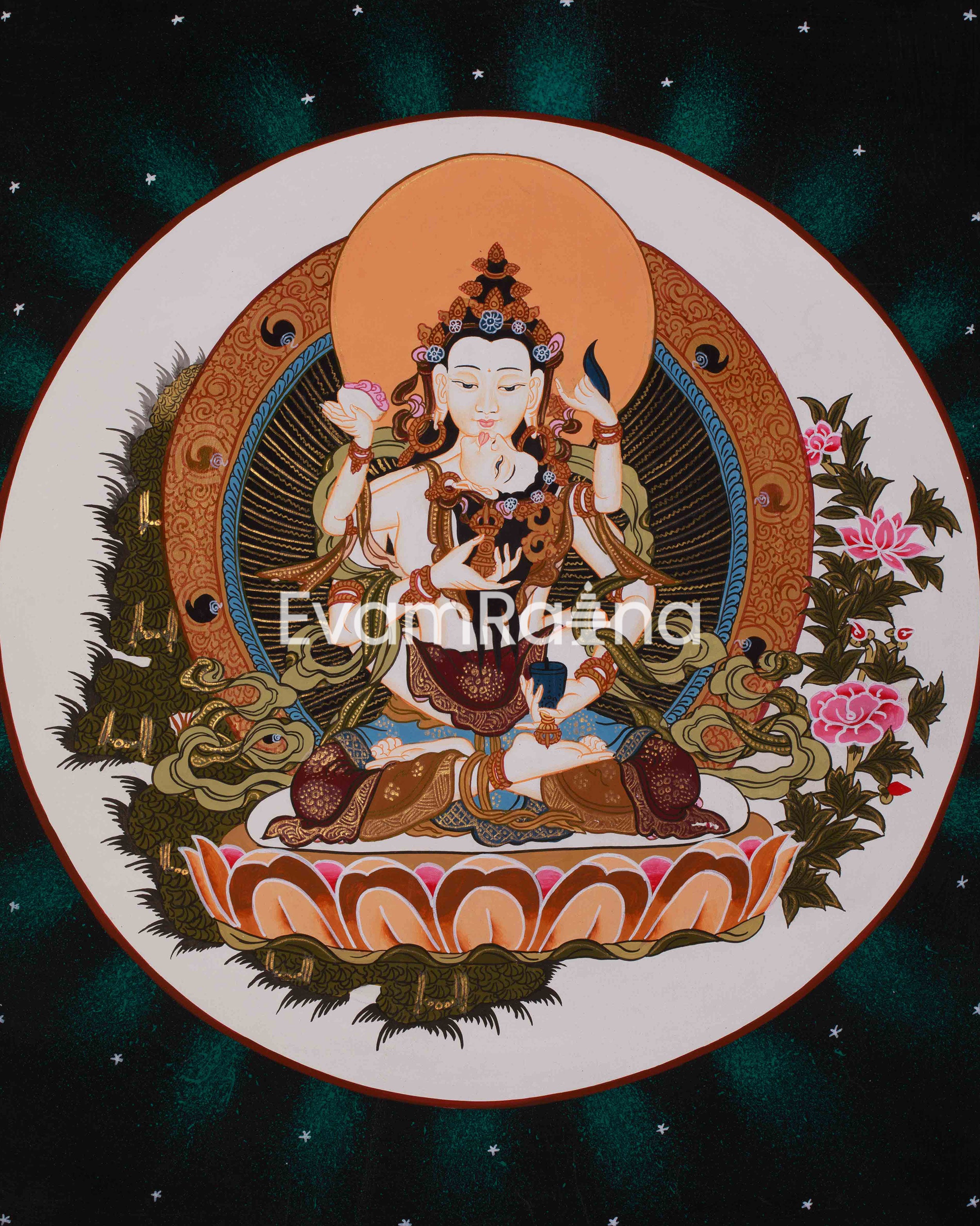 Traditional Thangka of Vajrasattva With Consort