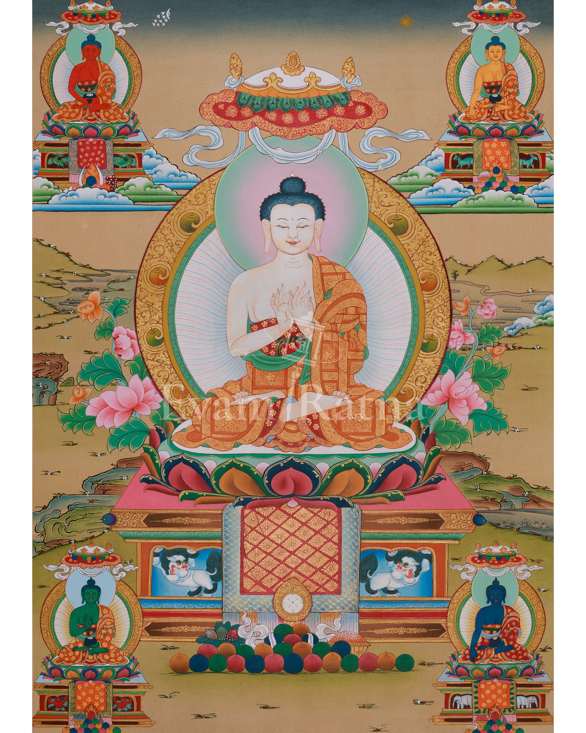 Sacred Five Dhyani Buddha Thangka 