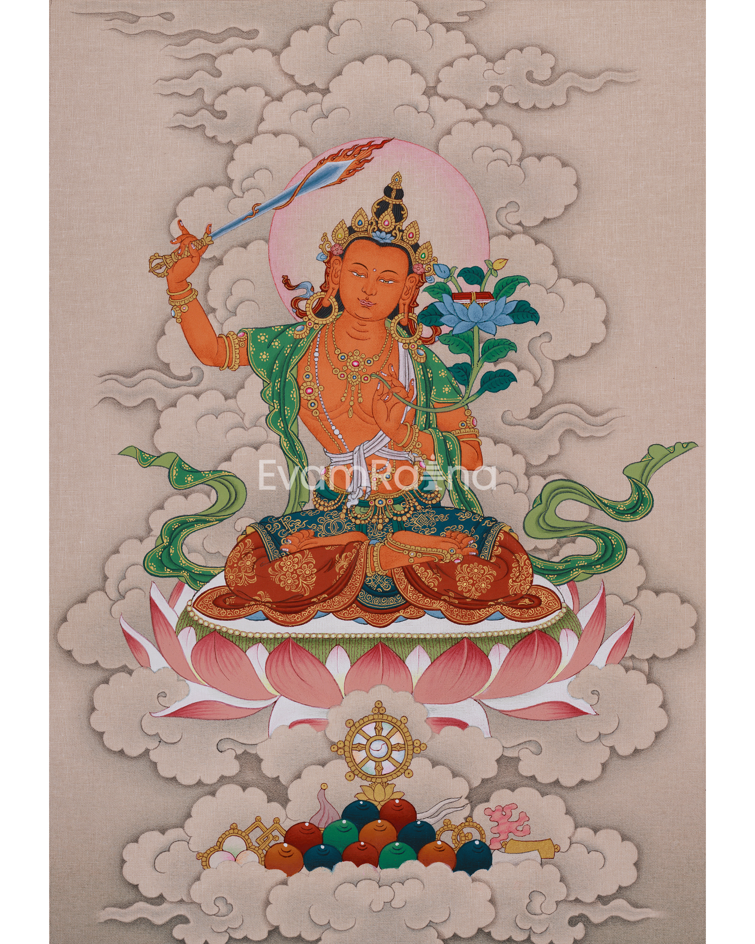 Manjushri Bodhisattva of Wisdom Deity Thangka 