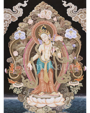 Standing Compassion Deity Chenrezig Thangka | Symbol of Divine Love