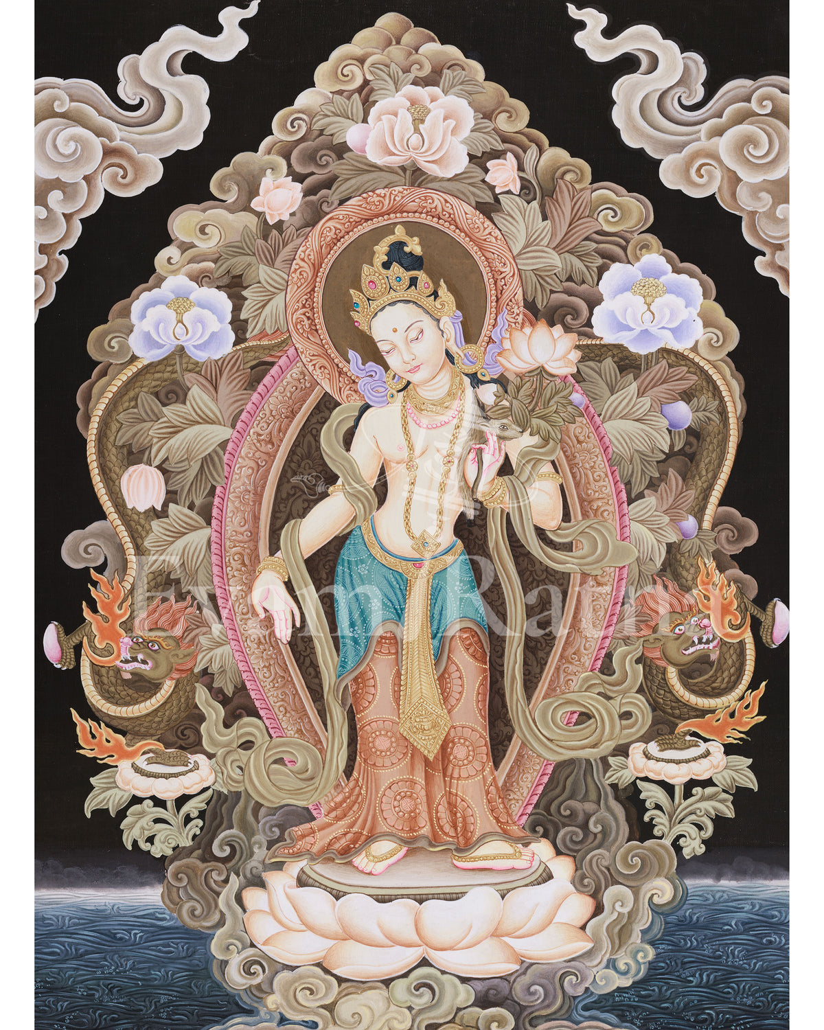 Standing Compassion Deity Chenrezig Thangka | Symbol of Divine Love