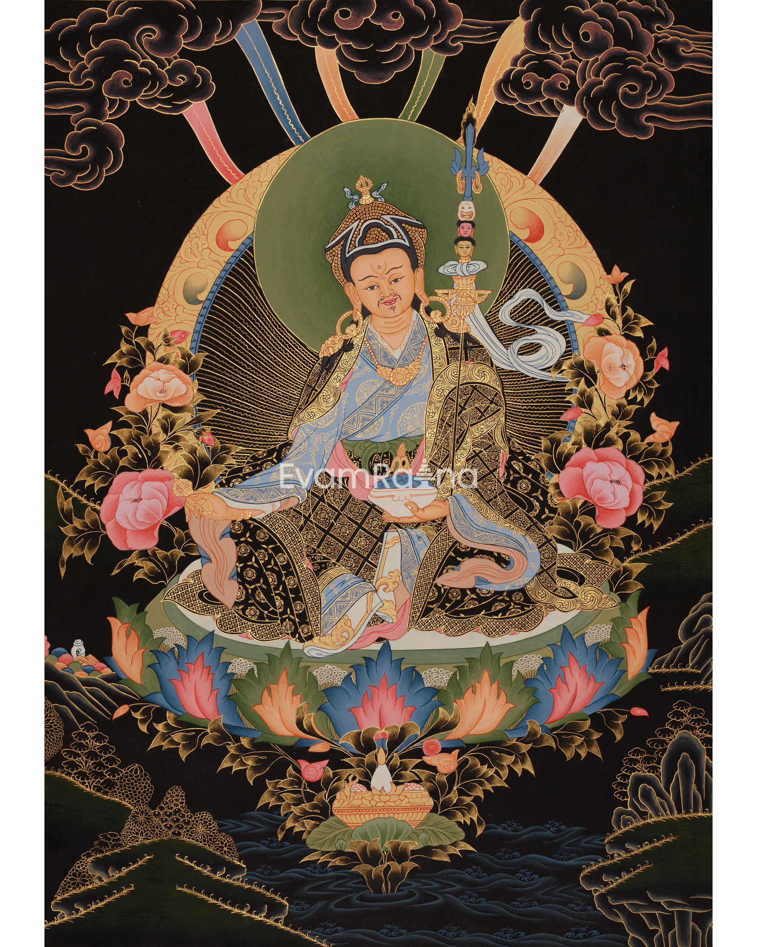 Vajrayana Buddhist Guru Rinpoche Thangka | Guru Padmasambhava Art | Meditation & Spiritual Altar