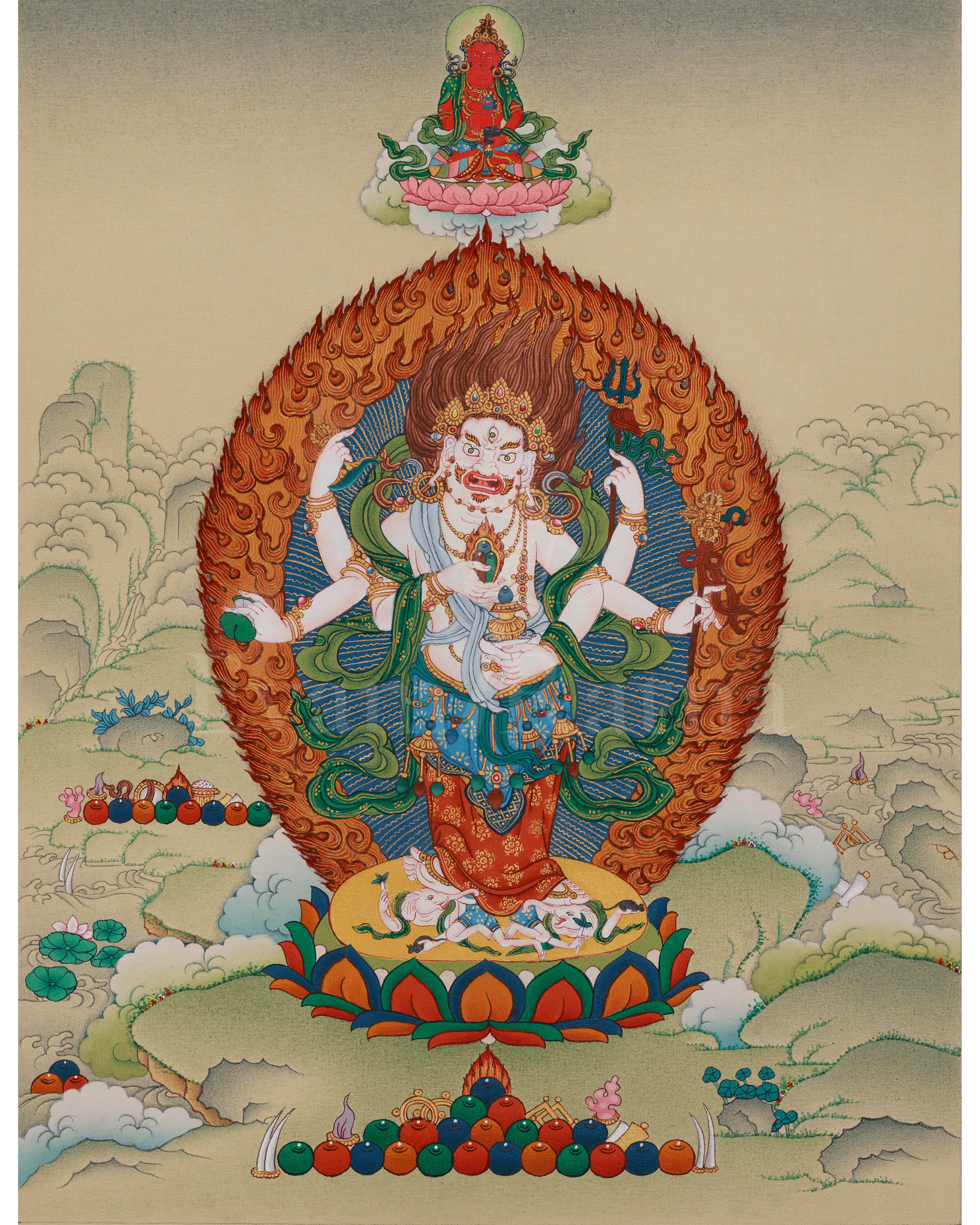 White Mahakala with Vajradharma Thangka | Representing Guardian Deities