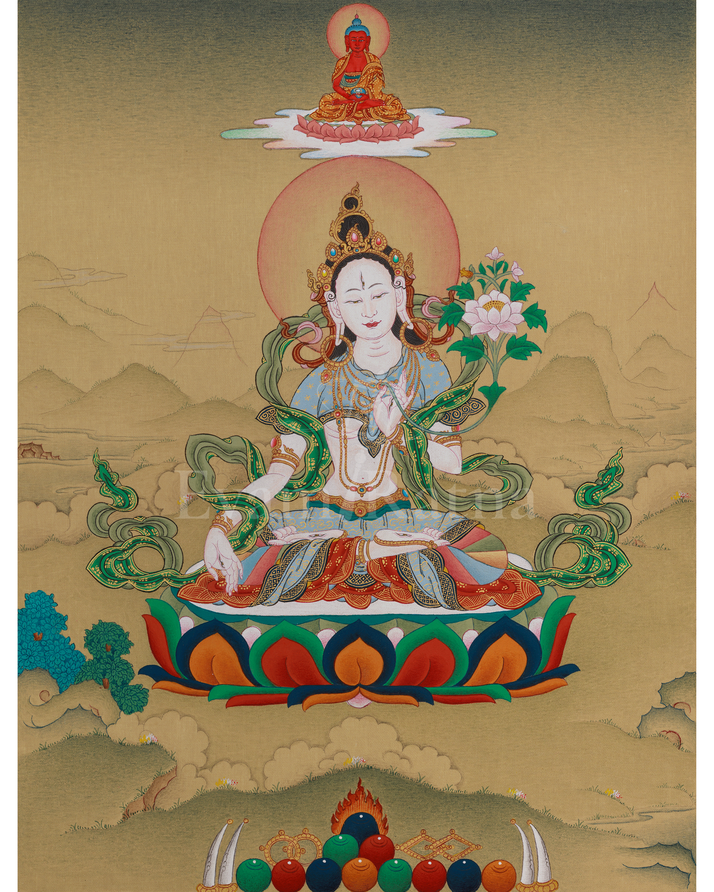 longevity Deity White Tara With Amitabha Buddha | Female Buddha