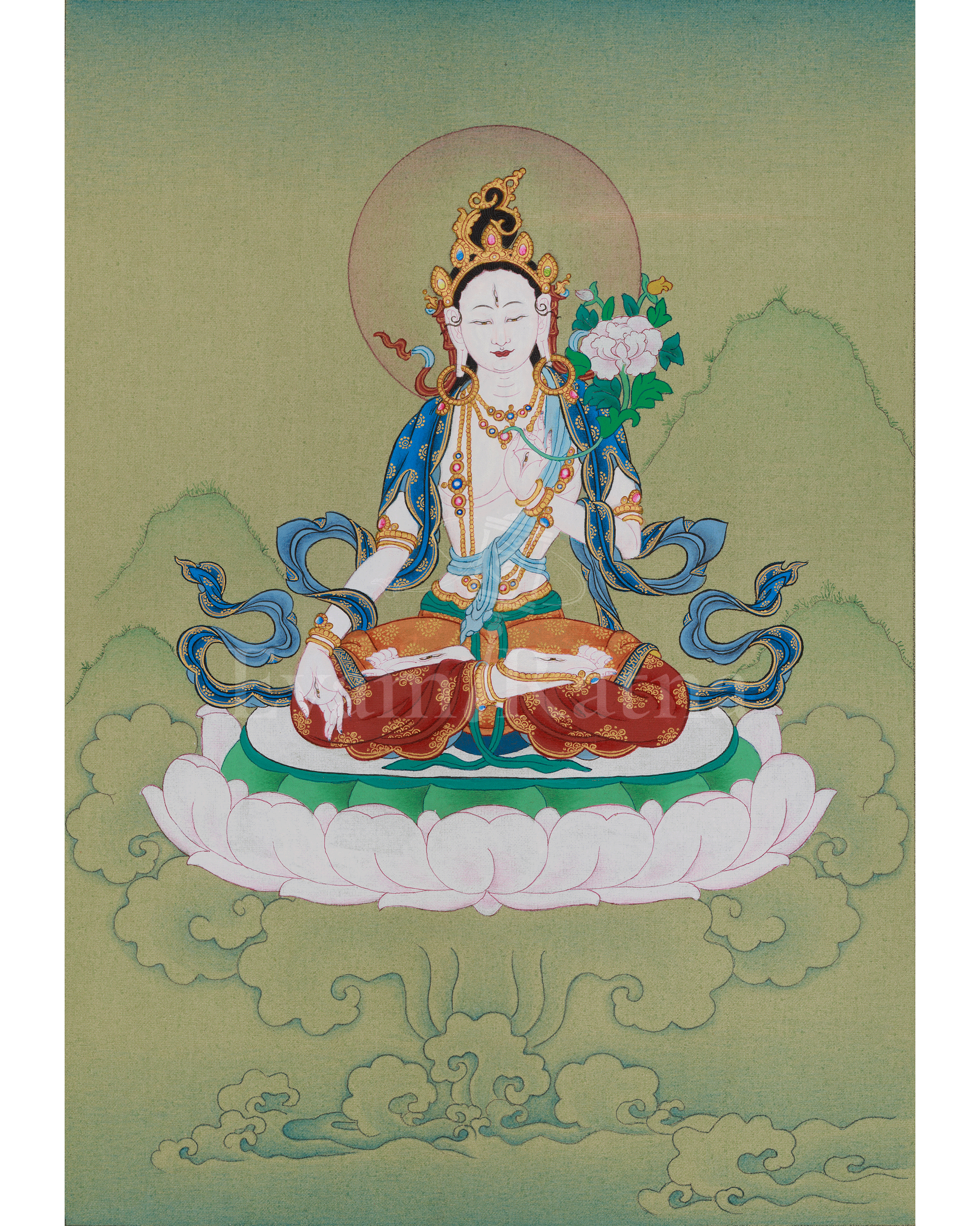 Healing Deity White Tara Artwork | Sita Tara | Seven-Eyed Traditional Thangka