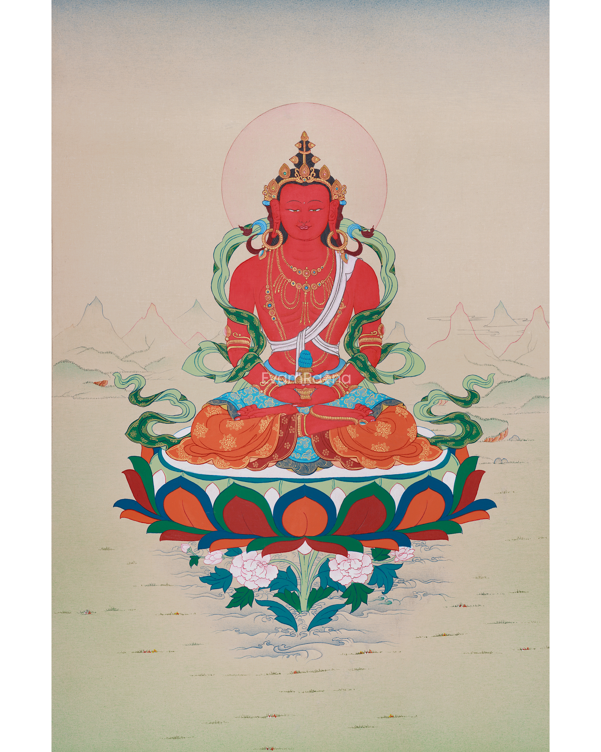 Original Thangka of Amitayus, Buddha of Infinite Light 