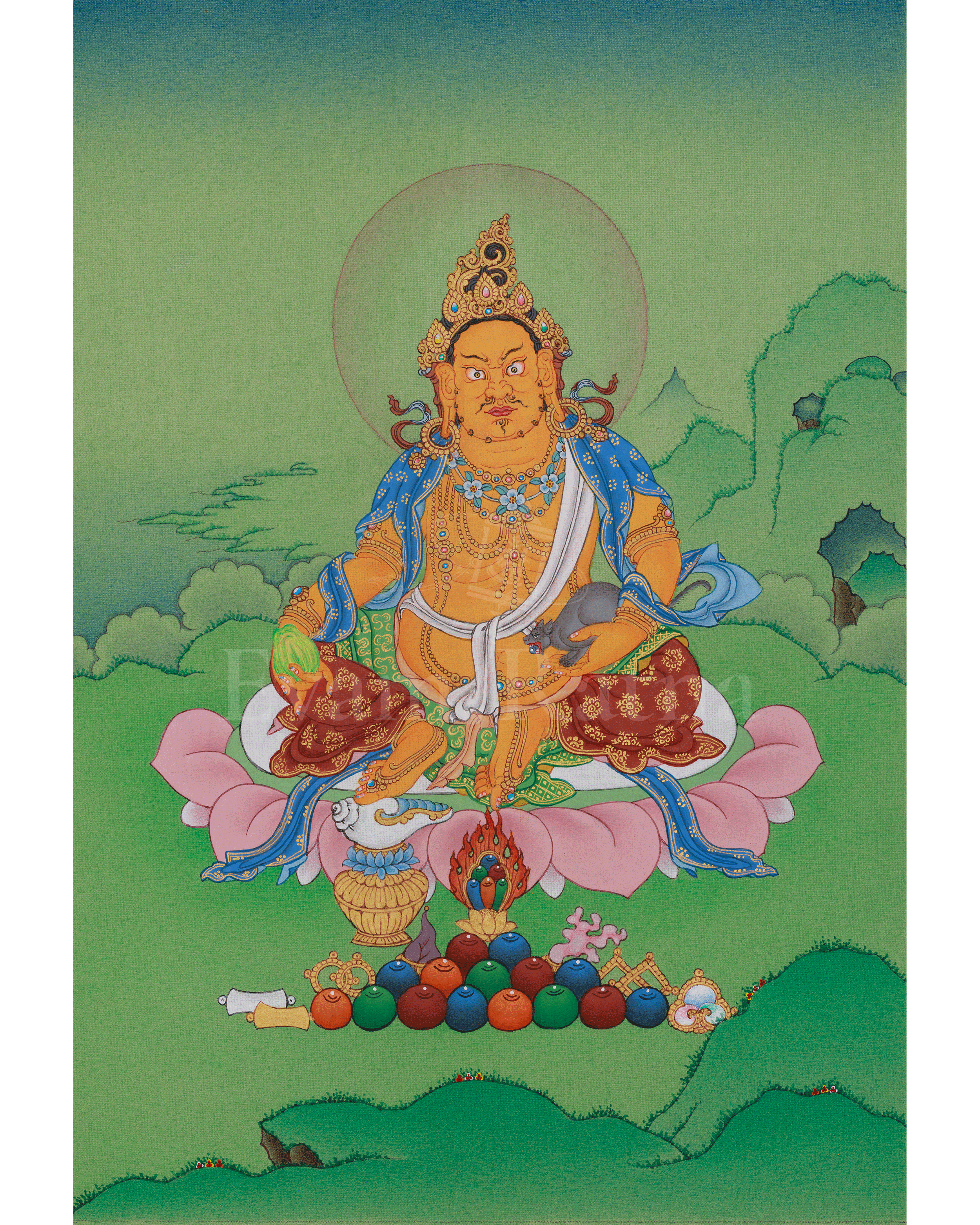 Buddhist Prosperity Deity Dzambhala Thangka | Sacred Wealth Deity Art
