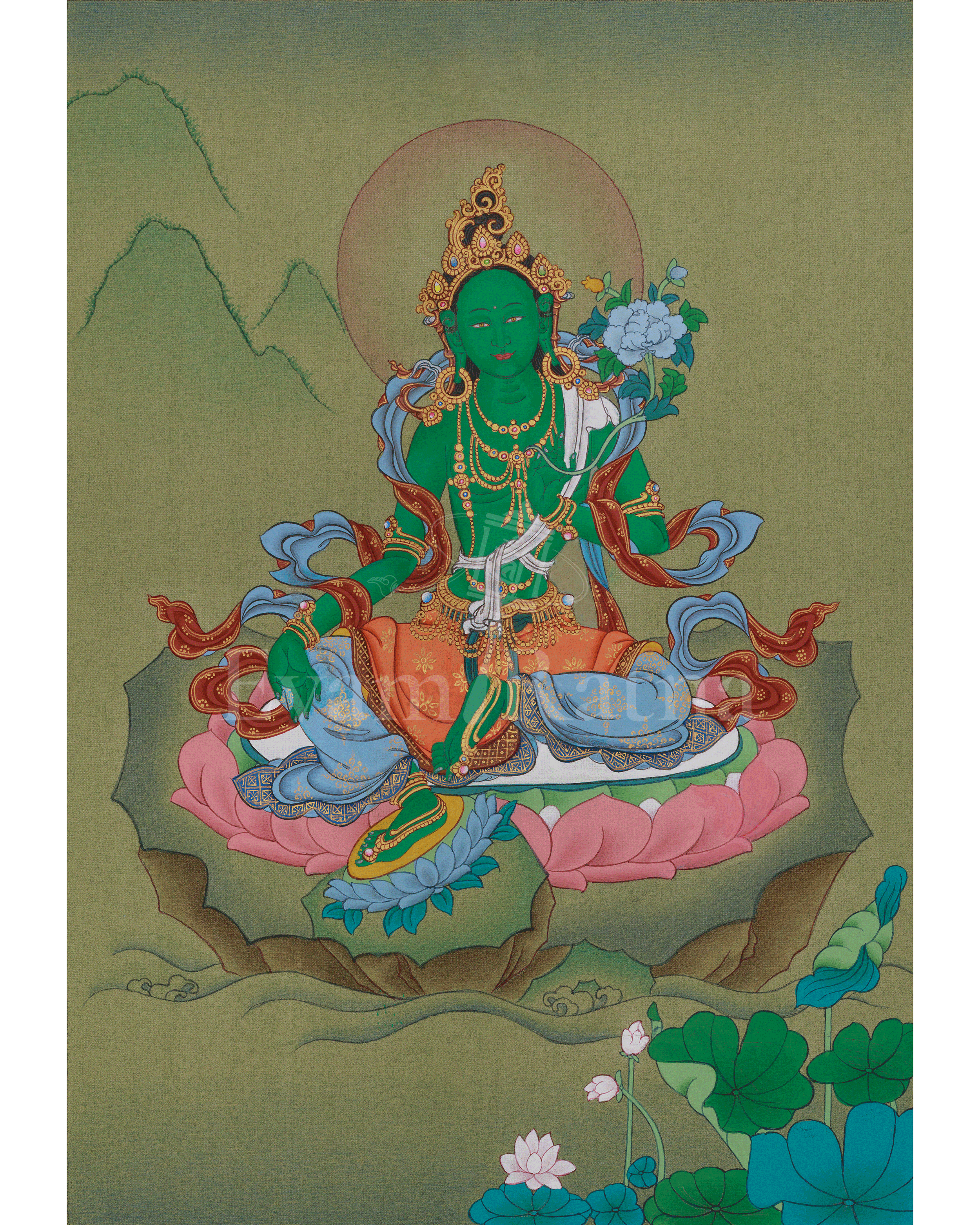 Tibetan Thangka of Shyama Tara | Embodiment of Compassion and Swift Aid | Green Tara