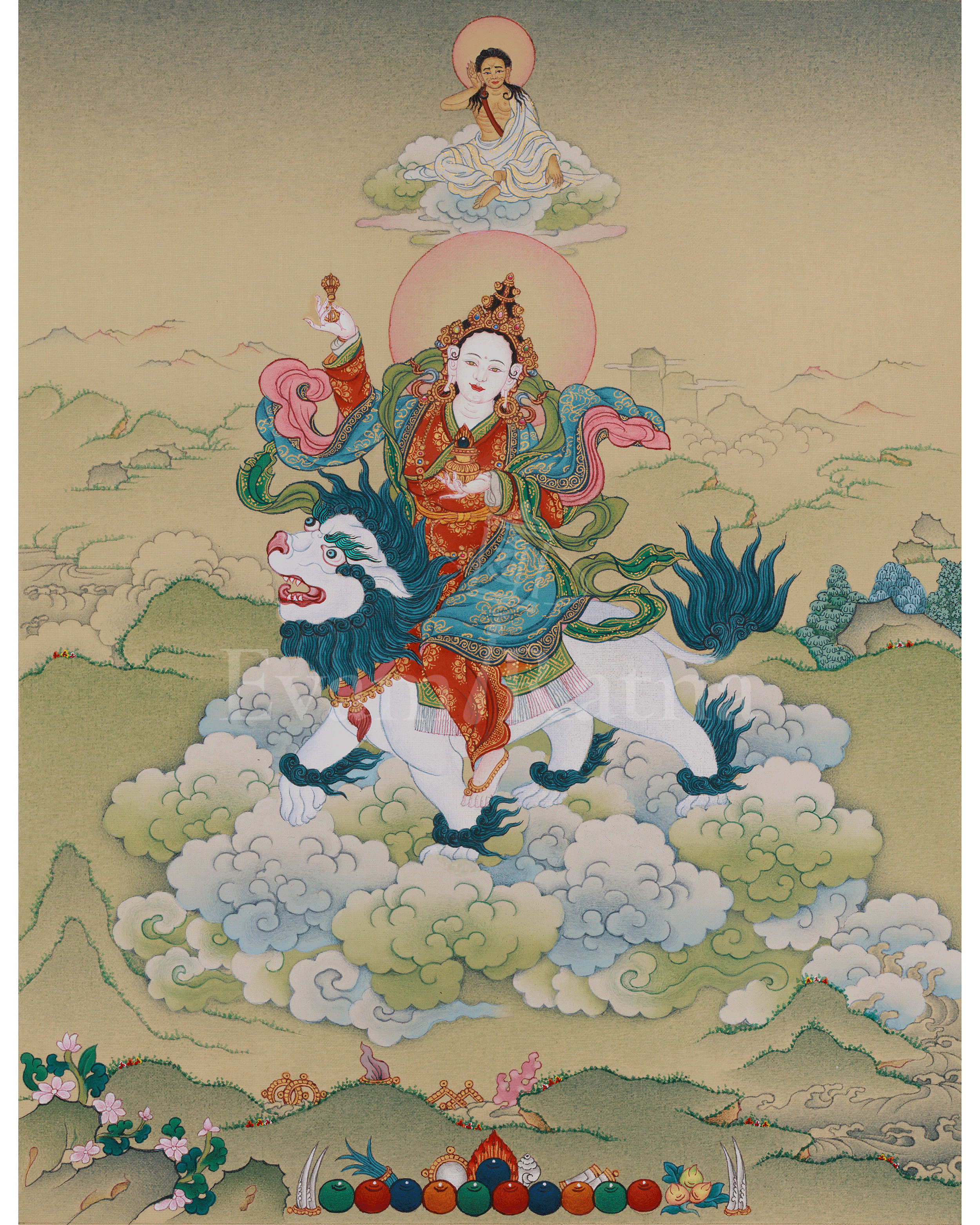 Traditional Tsheringma With Milarepa Thangka | Symbolized Wisdom and Spiritual Guidance