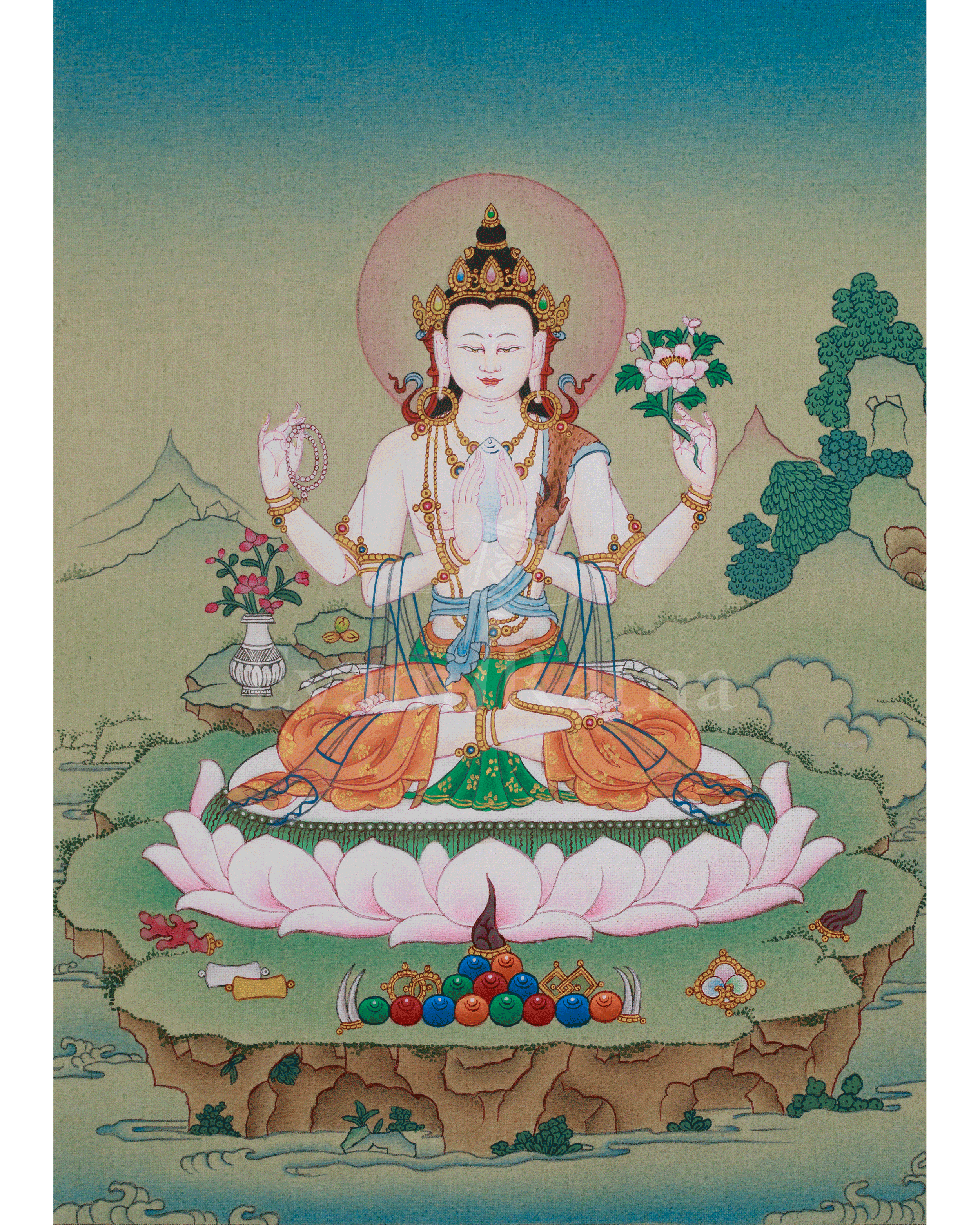 Chenrezig Sacred Art | Avalokiteshvara Thangka | Compassionate Deity