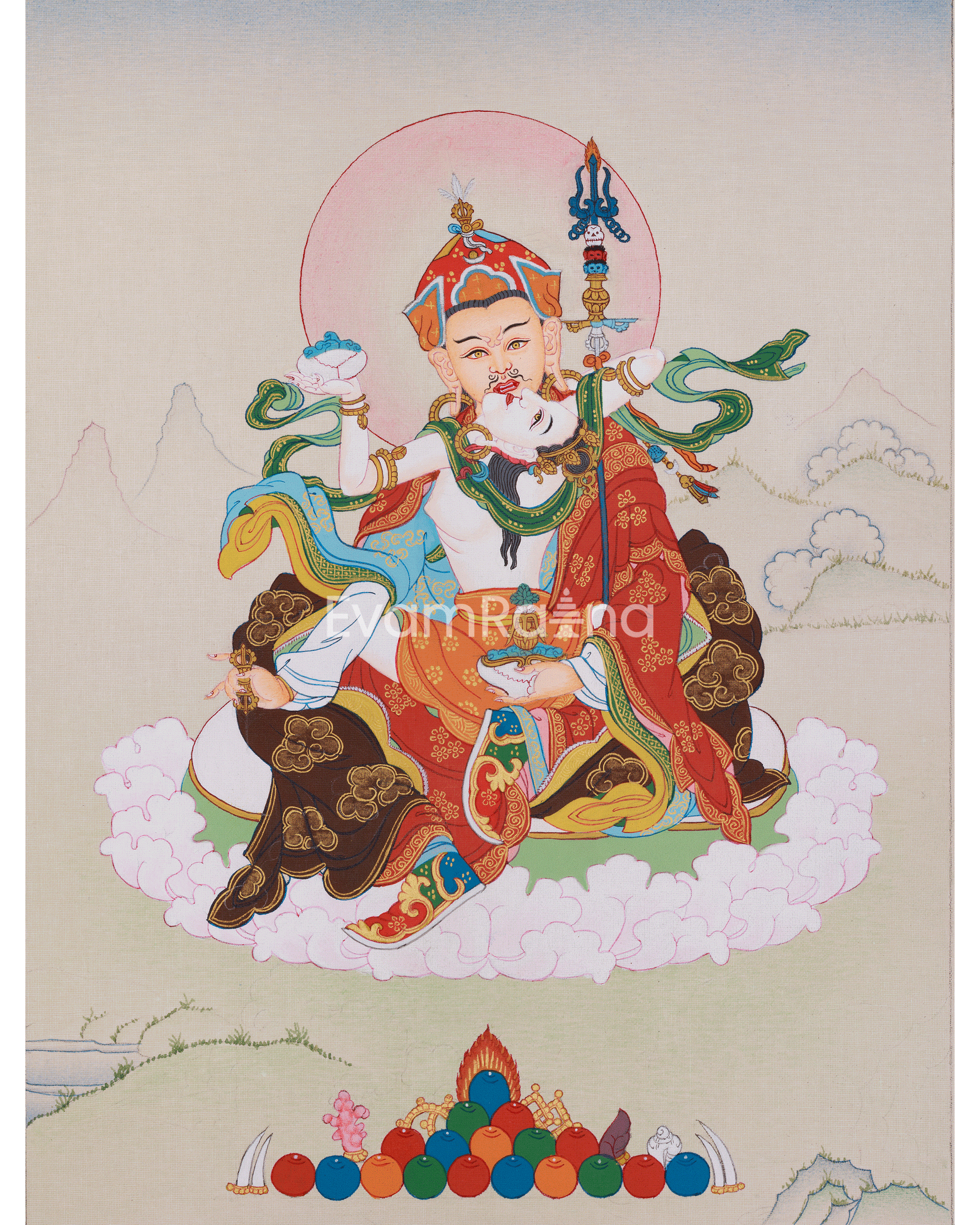 Himalayan Thangka of Guru Rinpoche With Consort