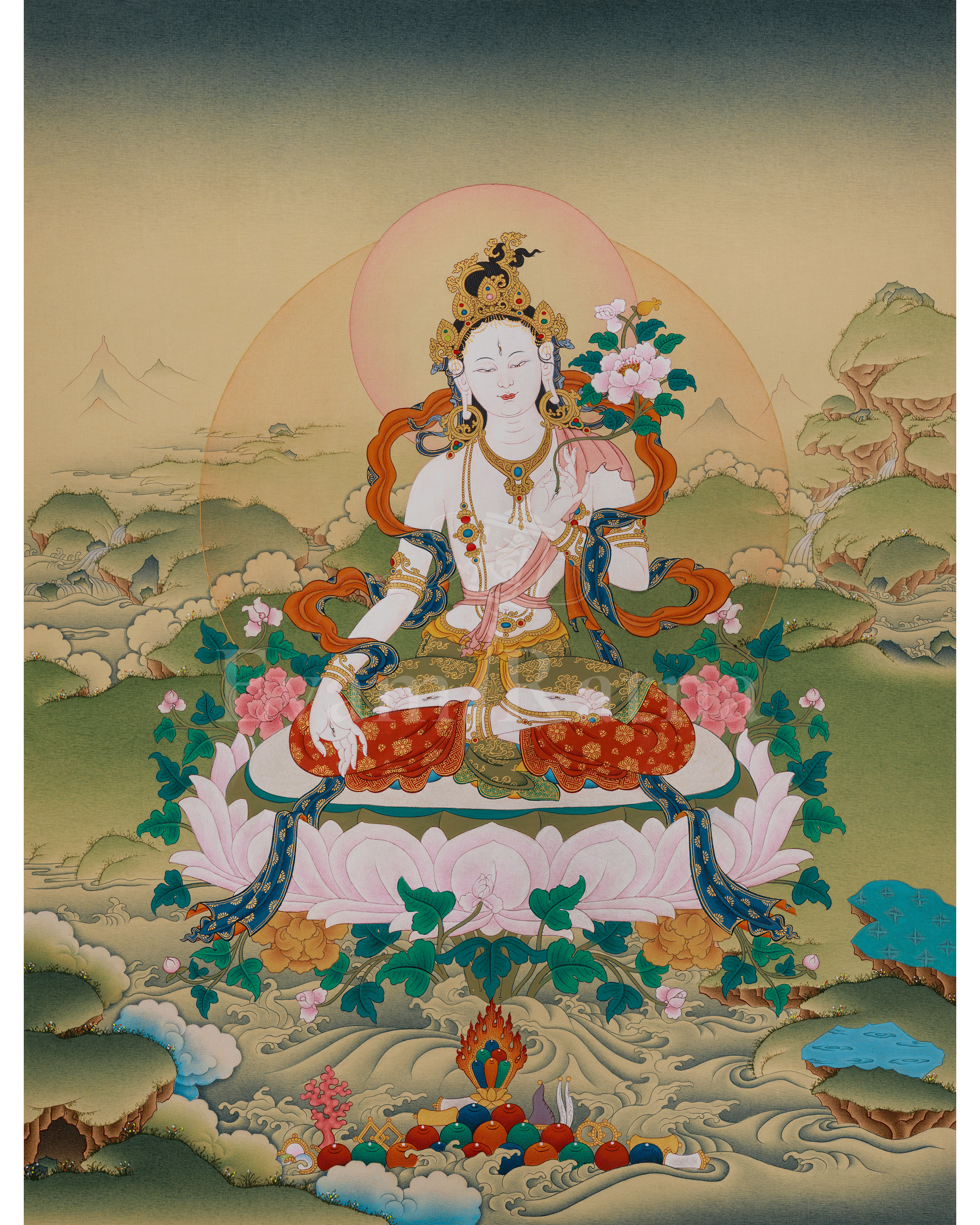 White Tara Healing and Longevity Art | Himalayan Buddhist Painting