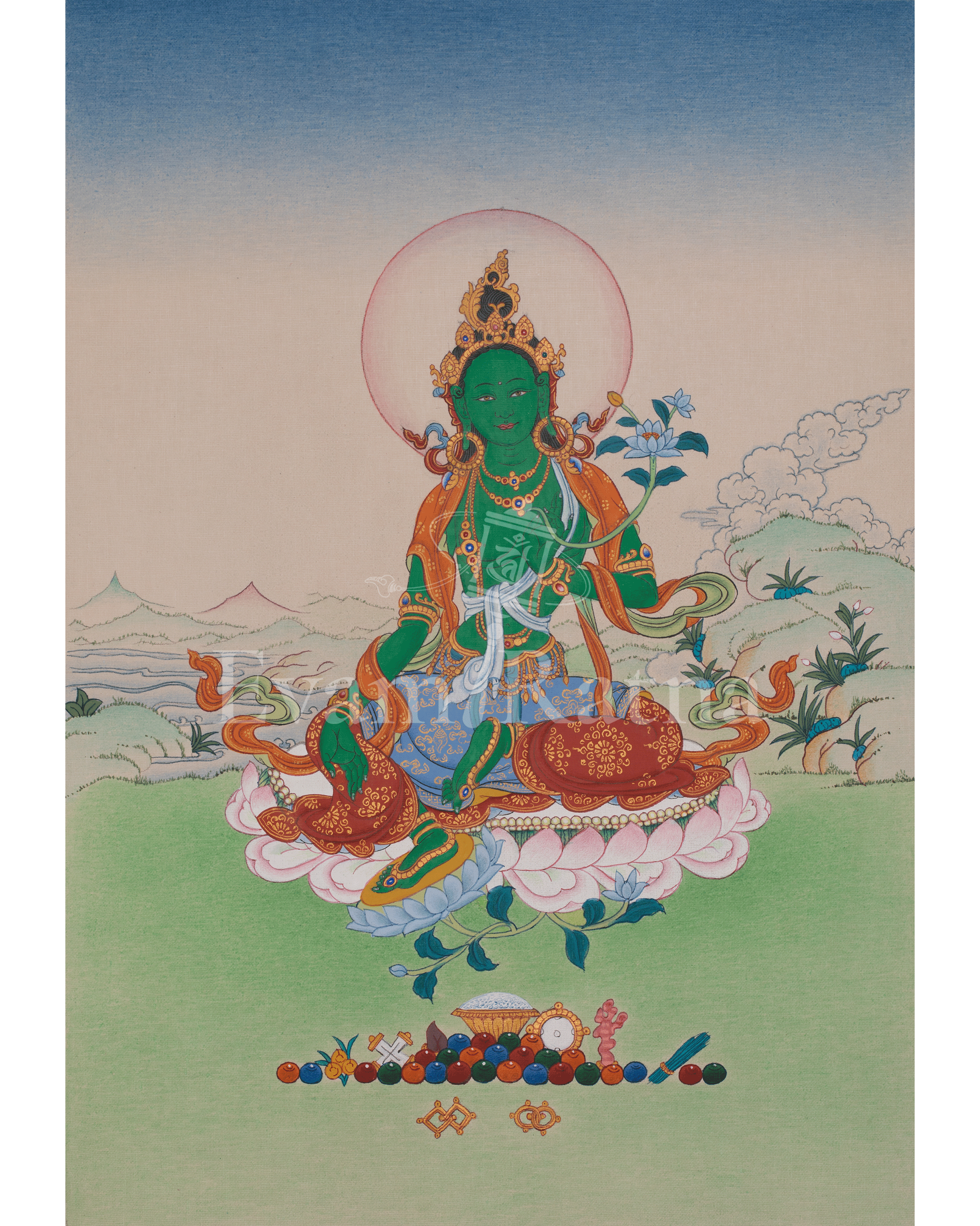 Goddess Shyama Tara Thangka | Green Tara Artwork of Compassion and Protection
