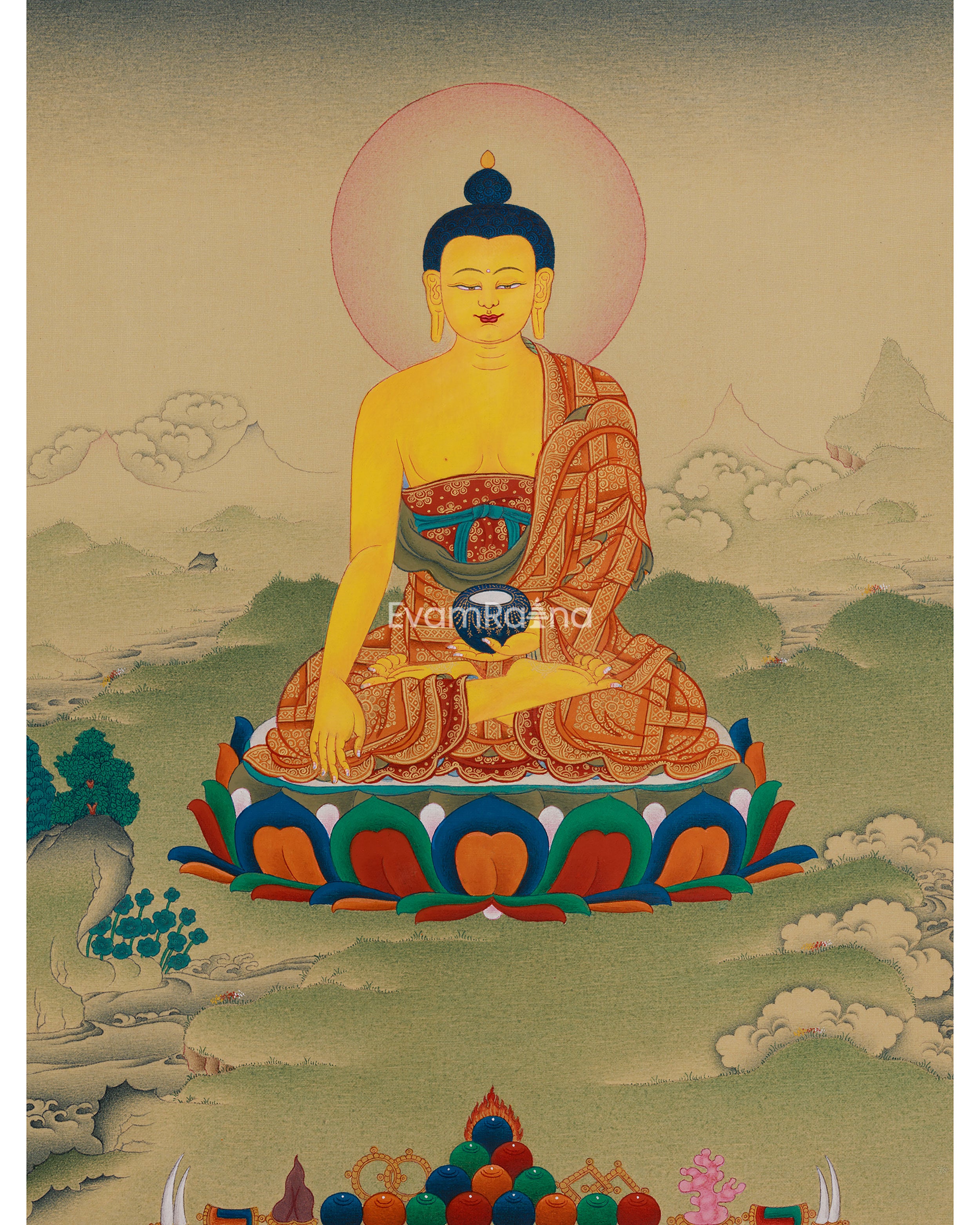 Hand-Painted Thangka Of Shakyamuni Buddha