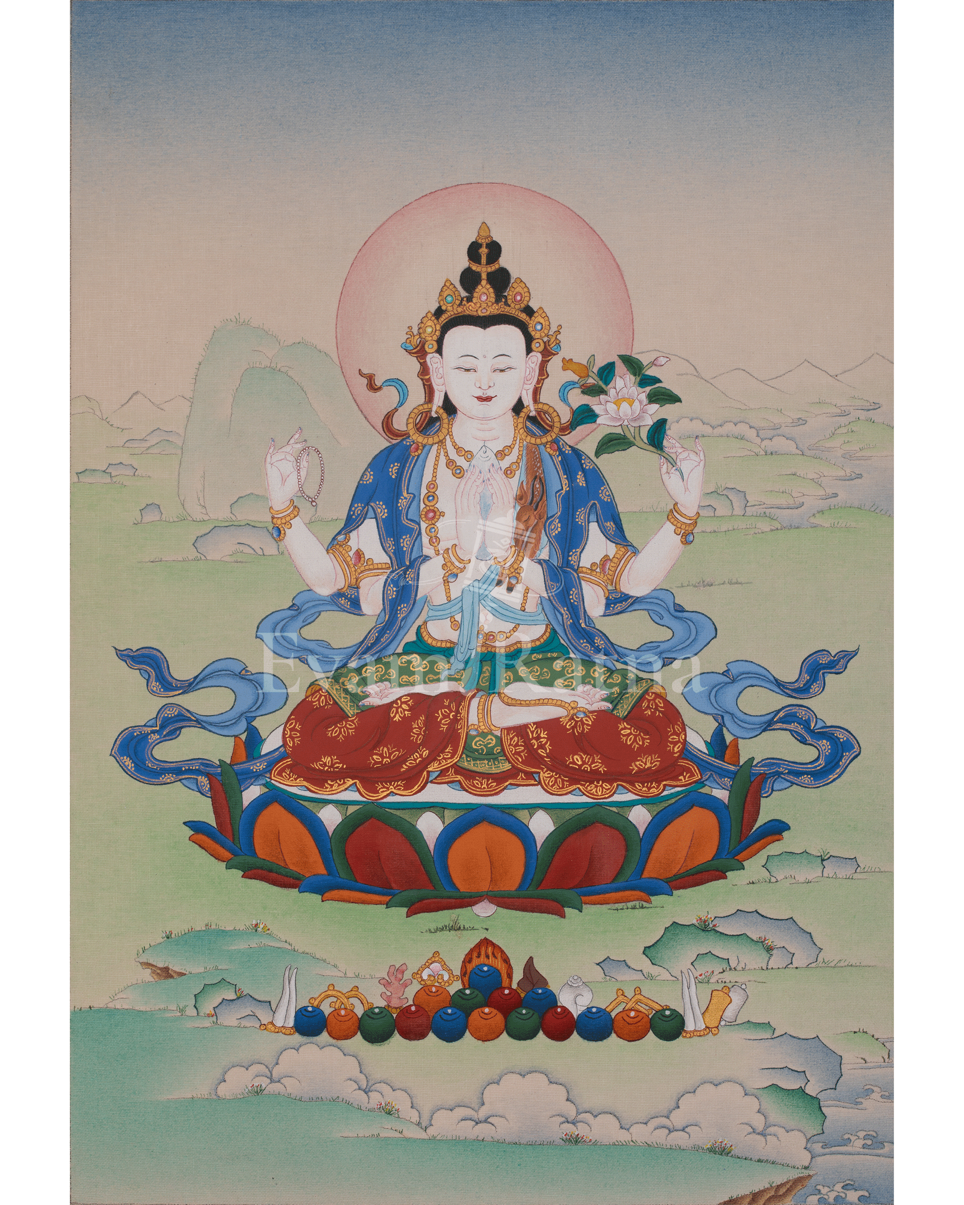 Chenrezig Spiritual Thangka Art