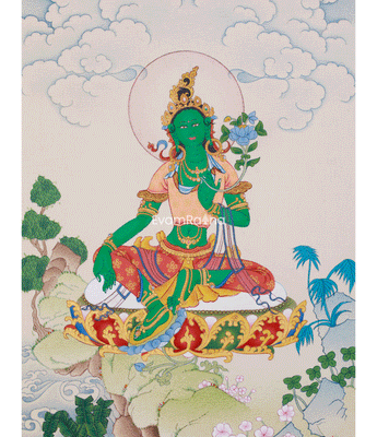 Hand-Painted Buddhist Goddess Green Tara Painting