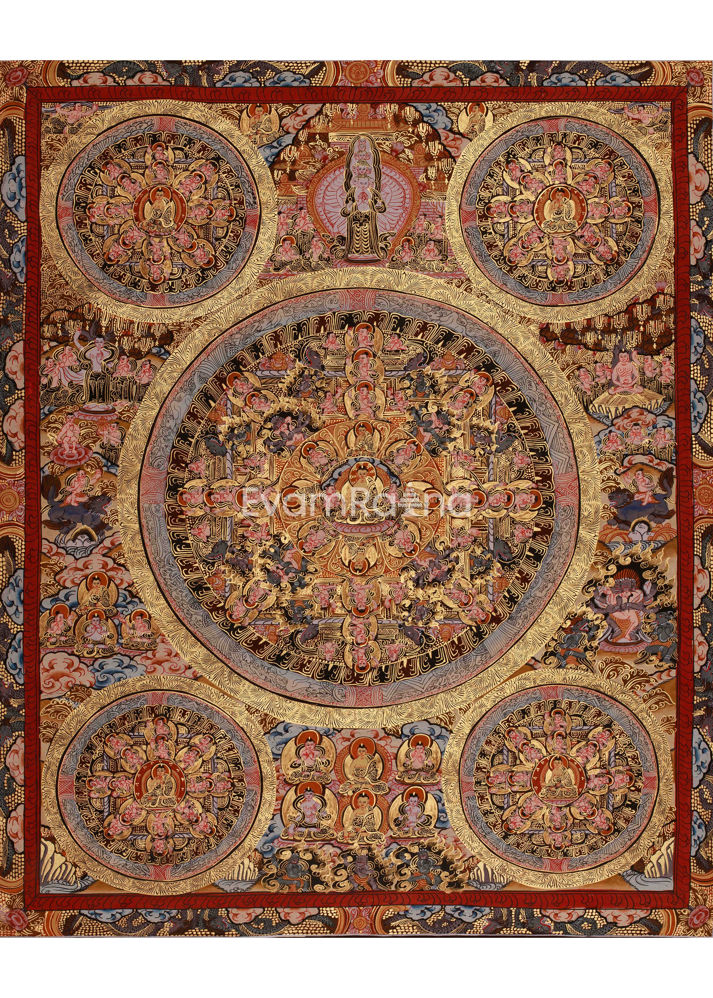 Buddha Mandala Sacred Artwork | Tibetan Mandala Of Wisdom & Compassion | Spiritual Altar