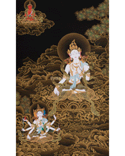 Hand-Painted Three Deities of Long Life: White Tara, Amitayus, and Namgyalma | Gold Embellished Thangka