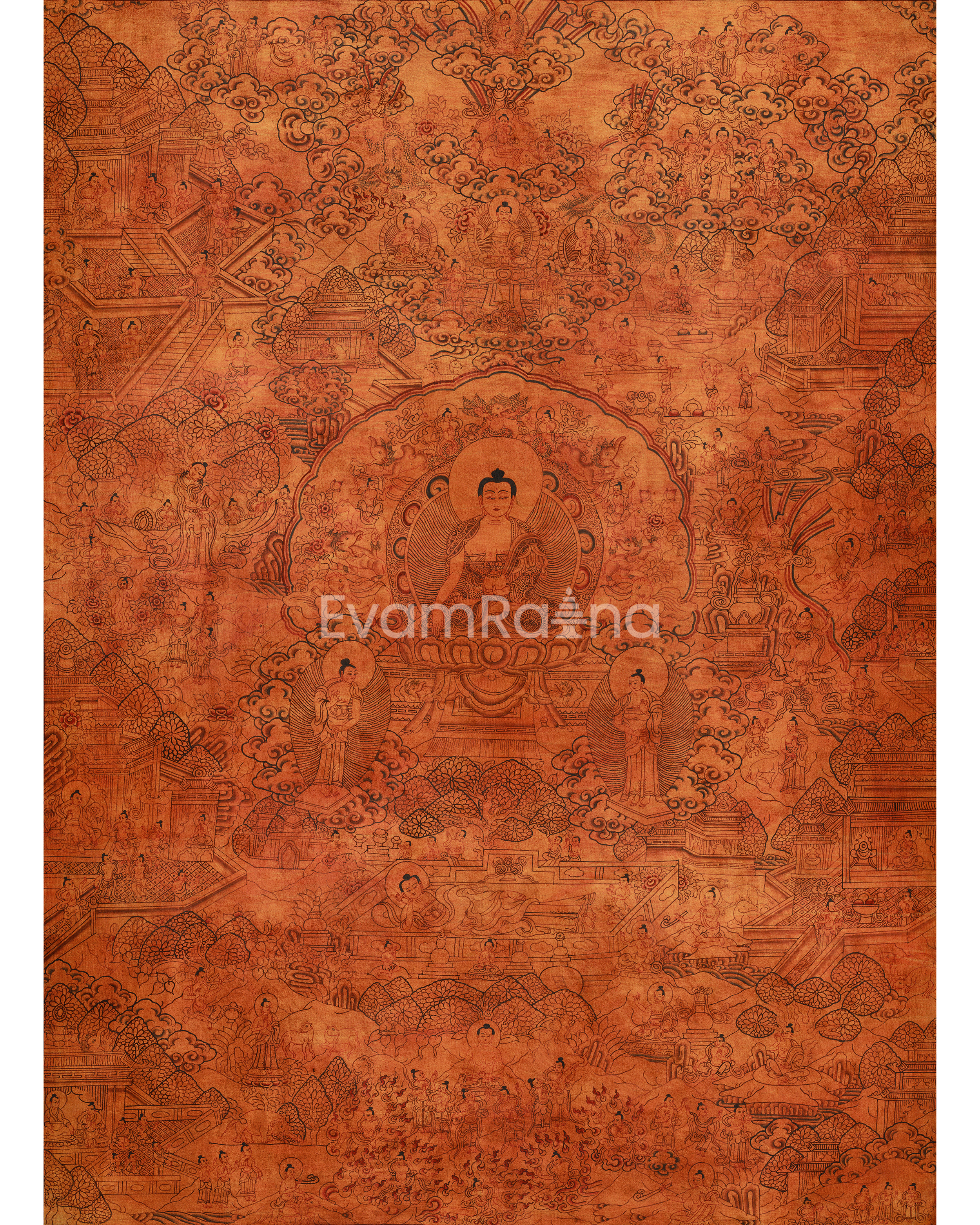 Sacred Thangka Of Buddha Life Story