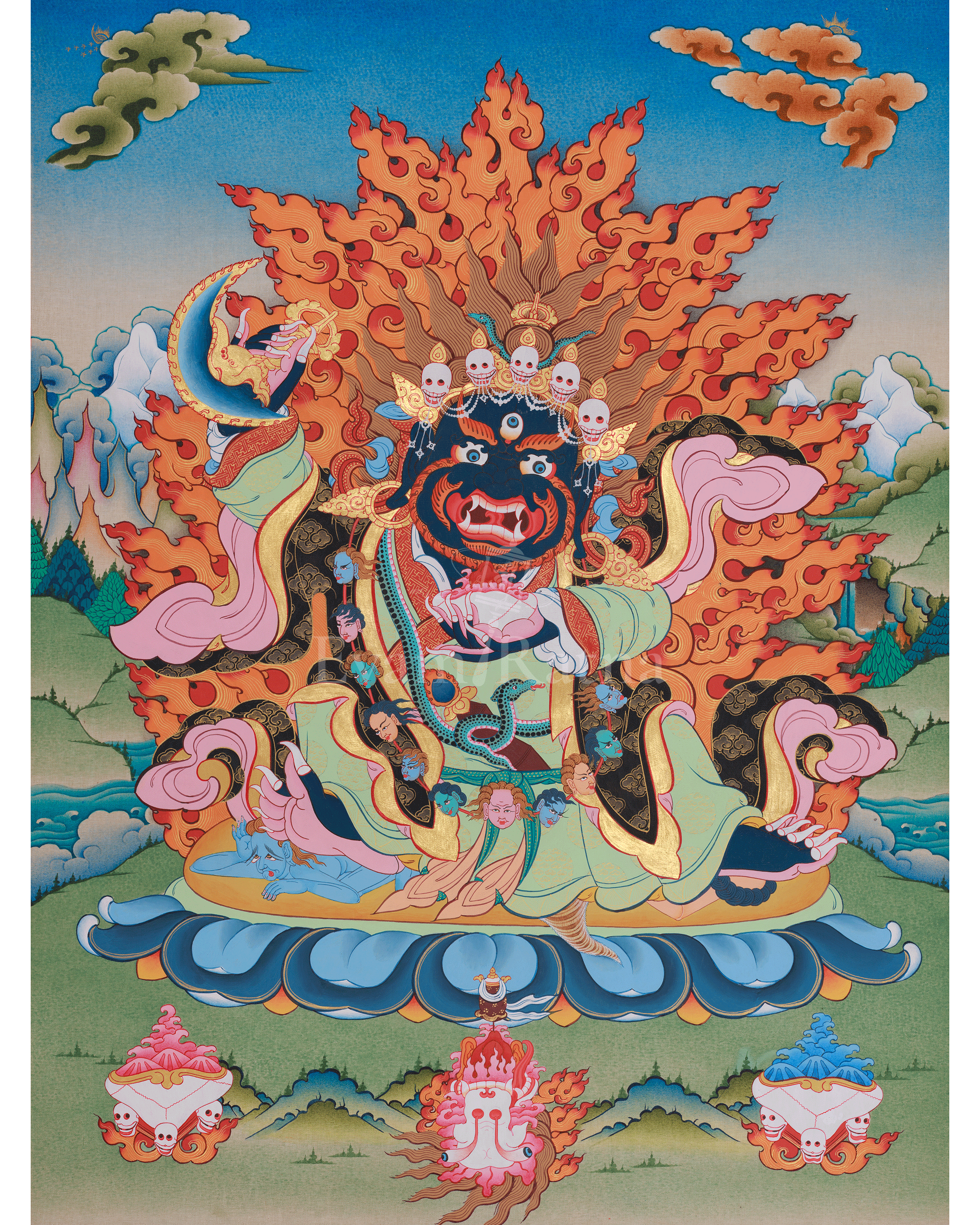 Traditional Thangka of Mahakala Bernagchen