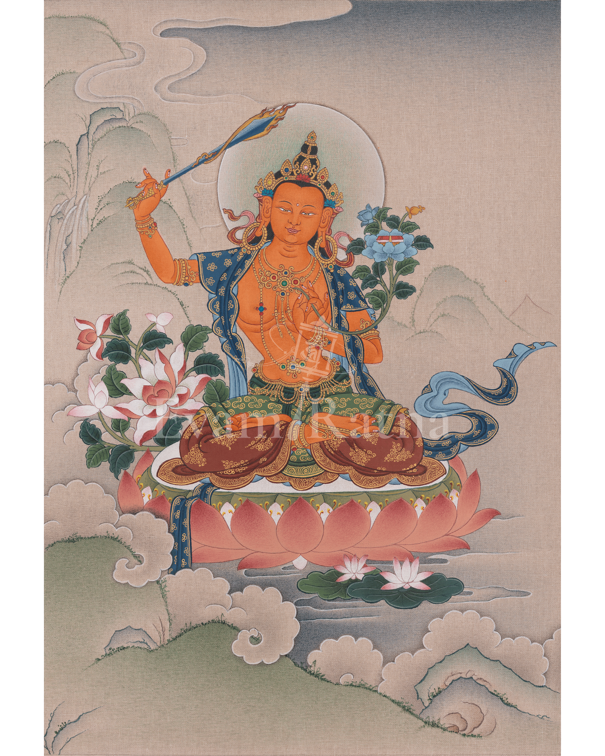 Manjushri Sacred Art | Bodhisattva Deity | Buddhist Thangka