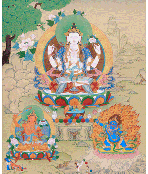 Bodhisattvas Chenrezig, Manjushri, and Vajrapani