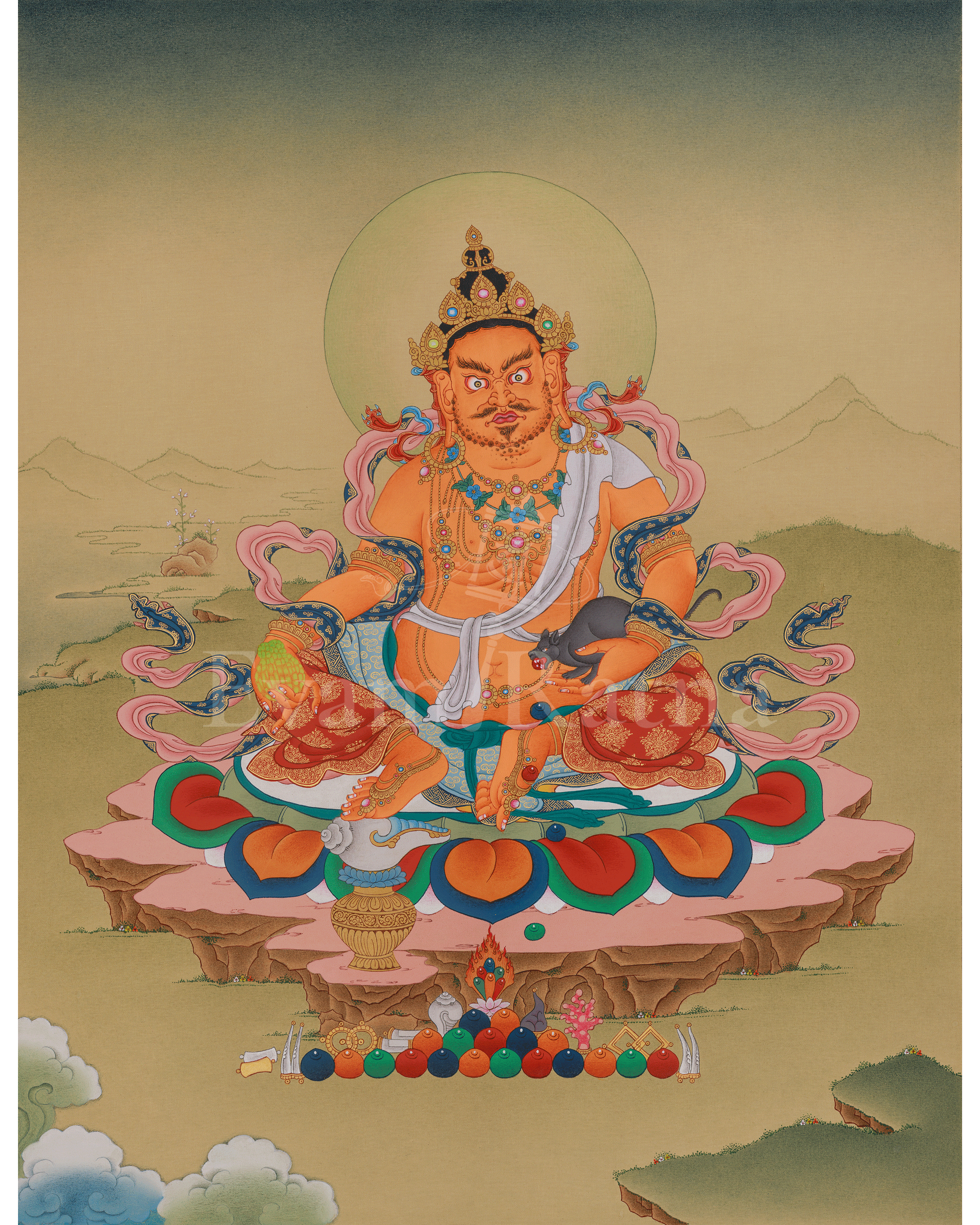 Dzambhala Wealth God Thangka | Tibetan Buddhist Prosperity Art