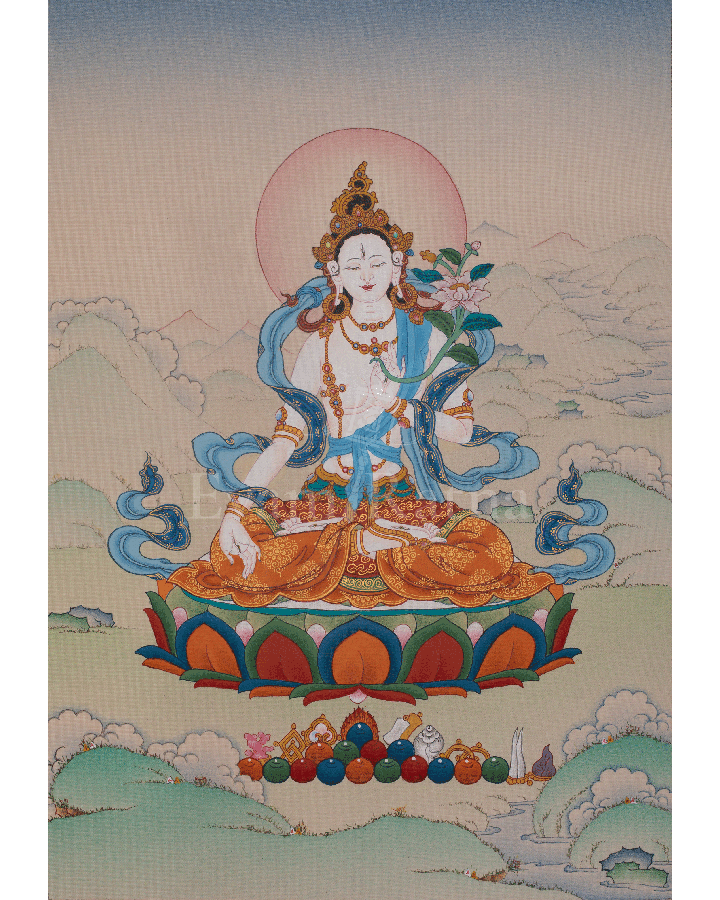 White Tara Longevity Artwork | Meditation Thangka | Seven Eyed Deity | Home Decor