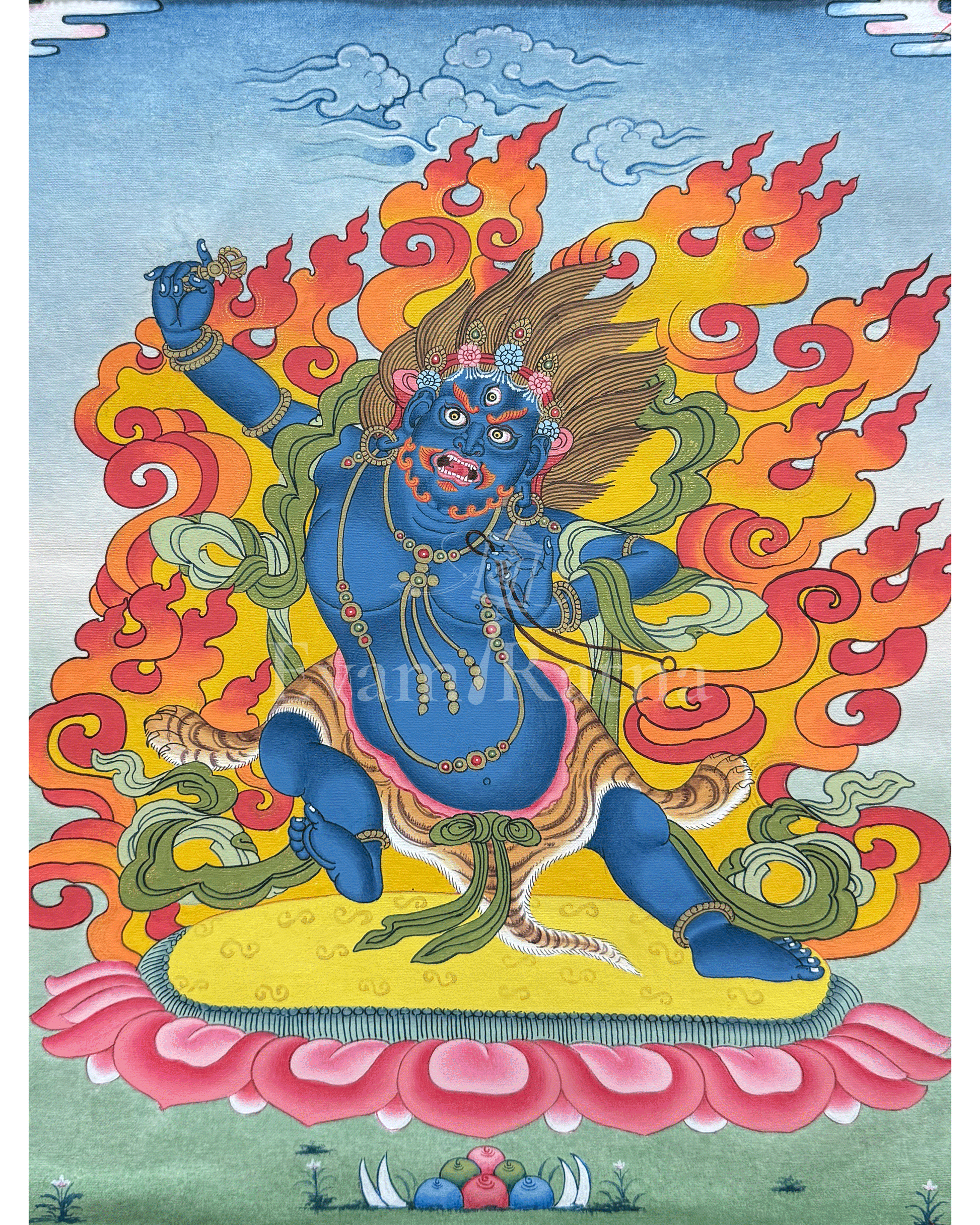 Tibetan Vajrapani Thangka With Brocade
