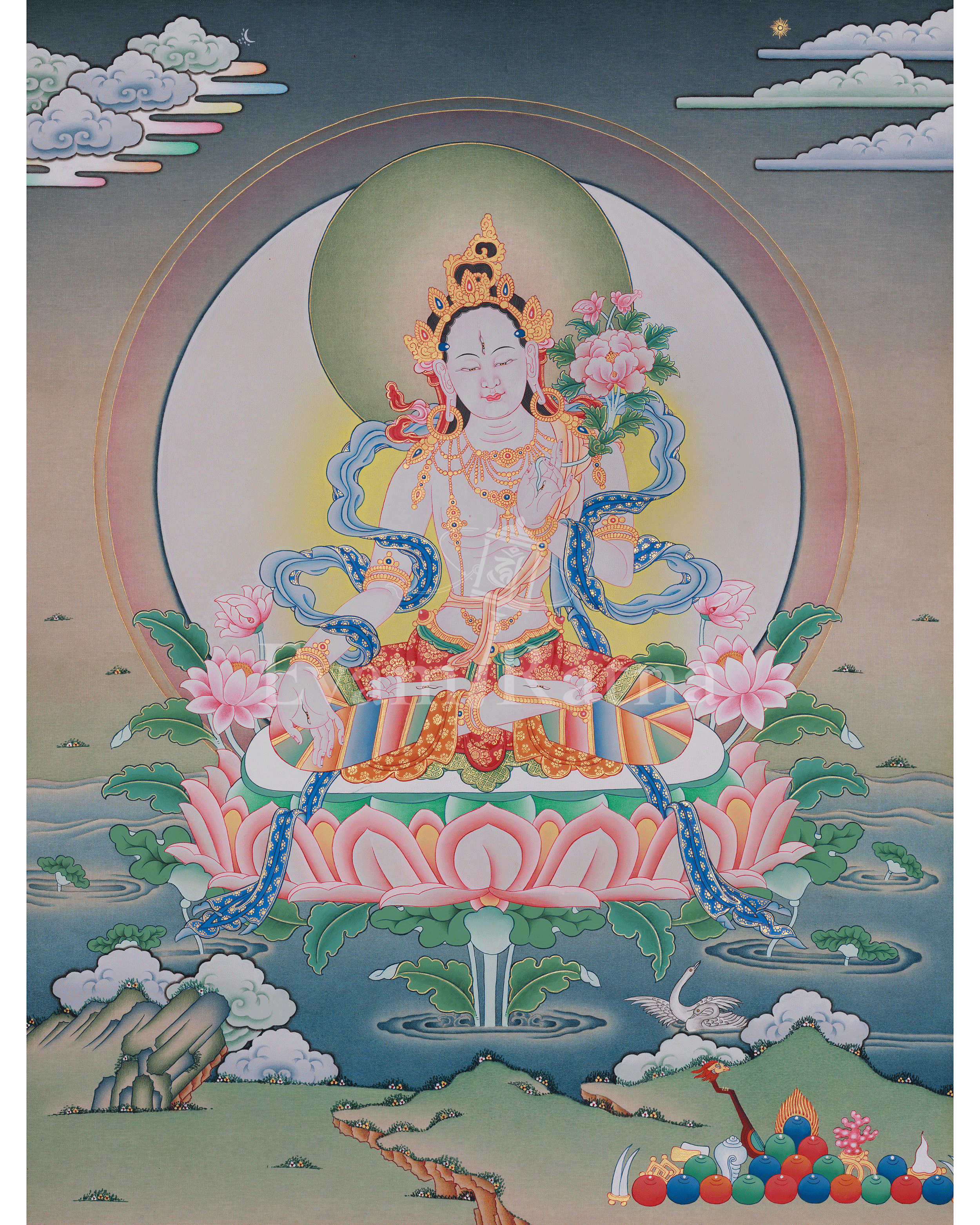 Sacred White Tara Artwork | Healing and Longevity Deity | Female Buddha