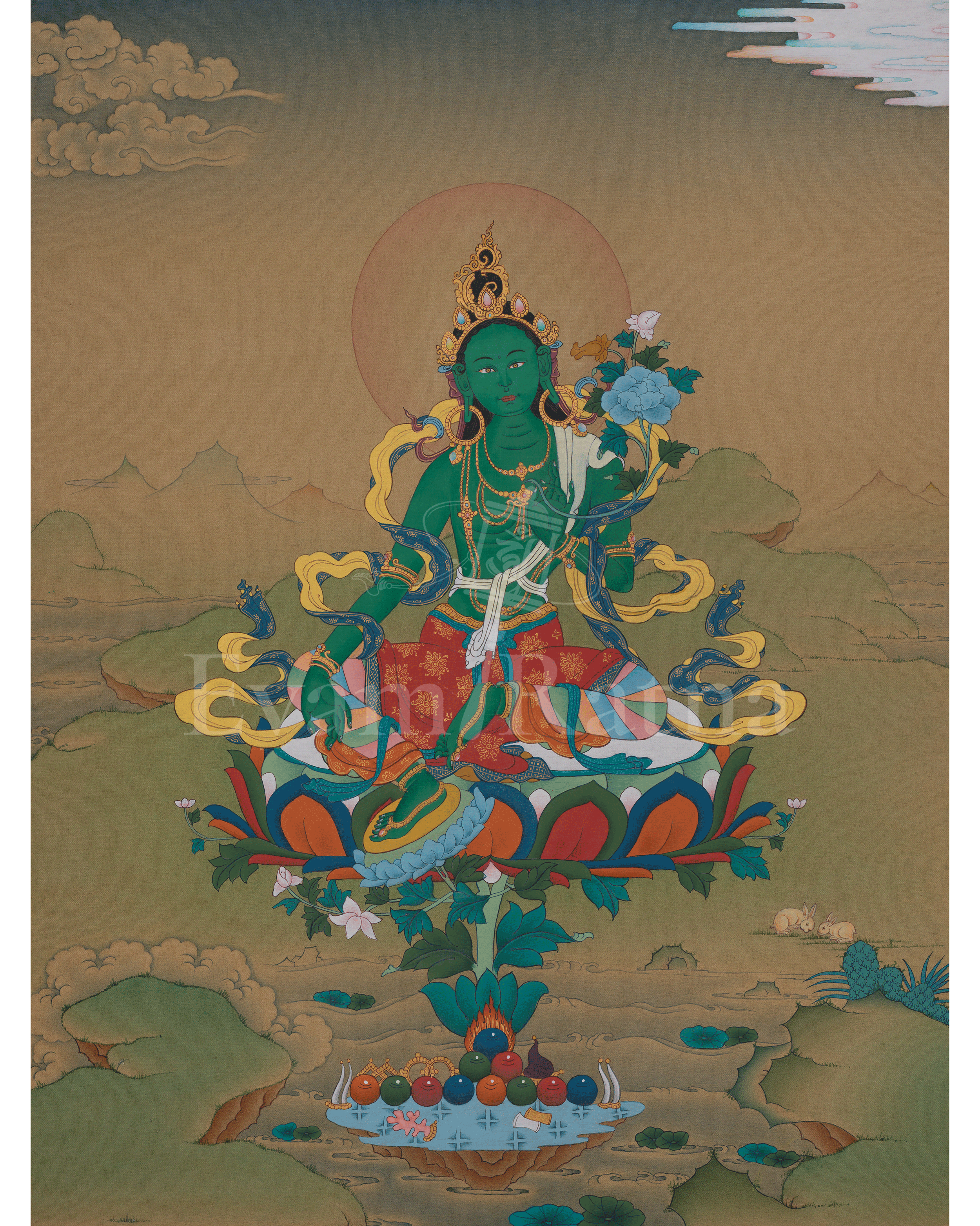 Goddess Green Tara Tibetan Thangka