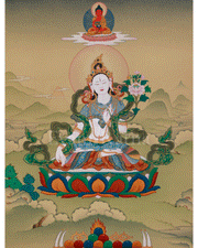 Sacred White Tara with Amitabha Buddha Thangka | Healing, Longevity, and Pure Land Peace