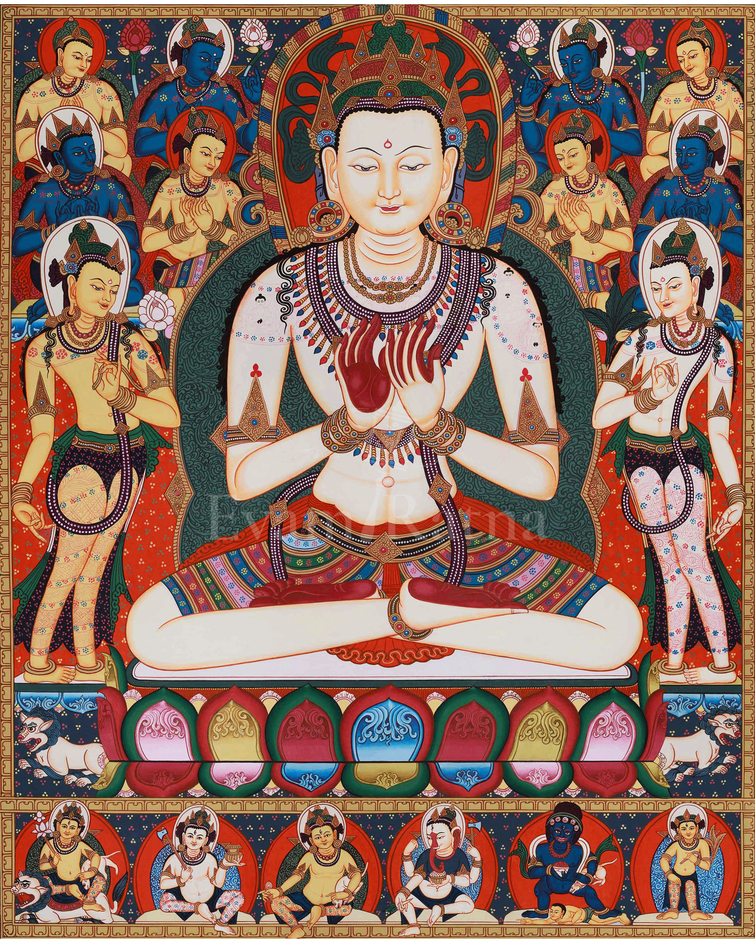 Five Dhyani Buddhas Thangka | A Sacred Representation of the Five Wisdom Buddhas