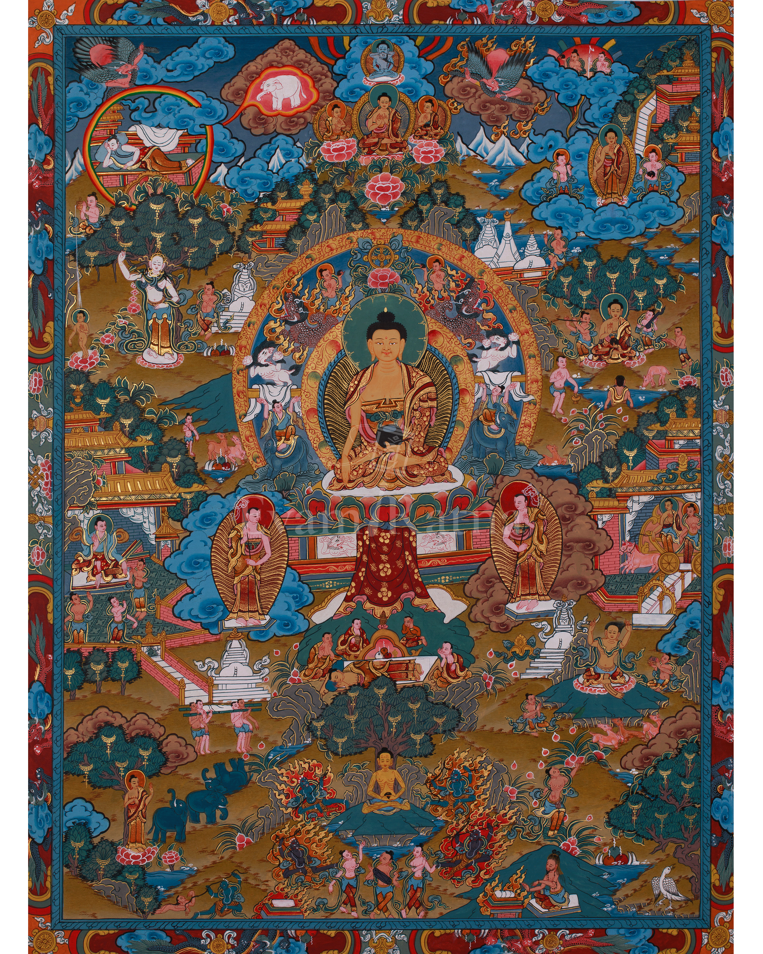 Tibetan Thangka of Buddha Life History