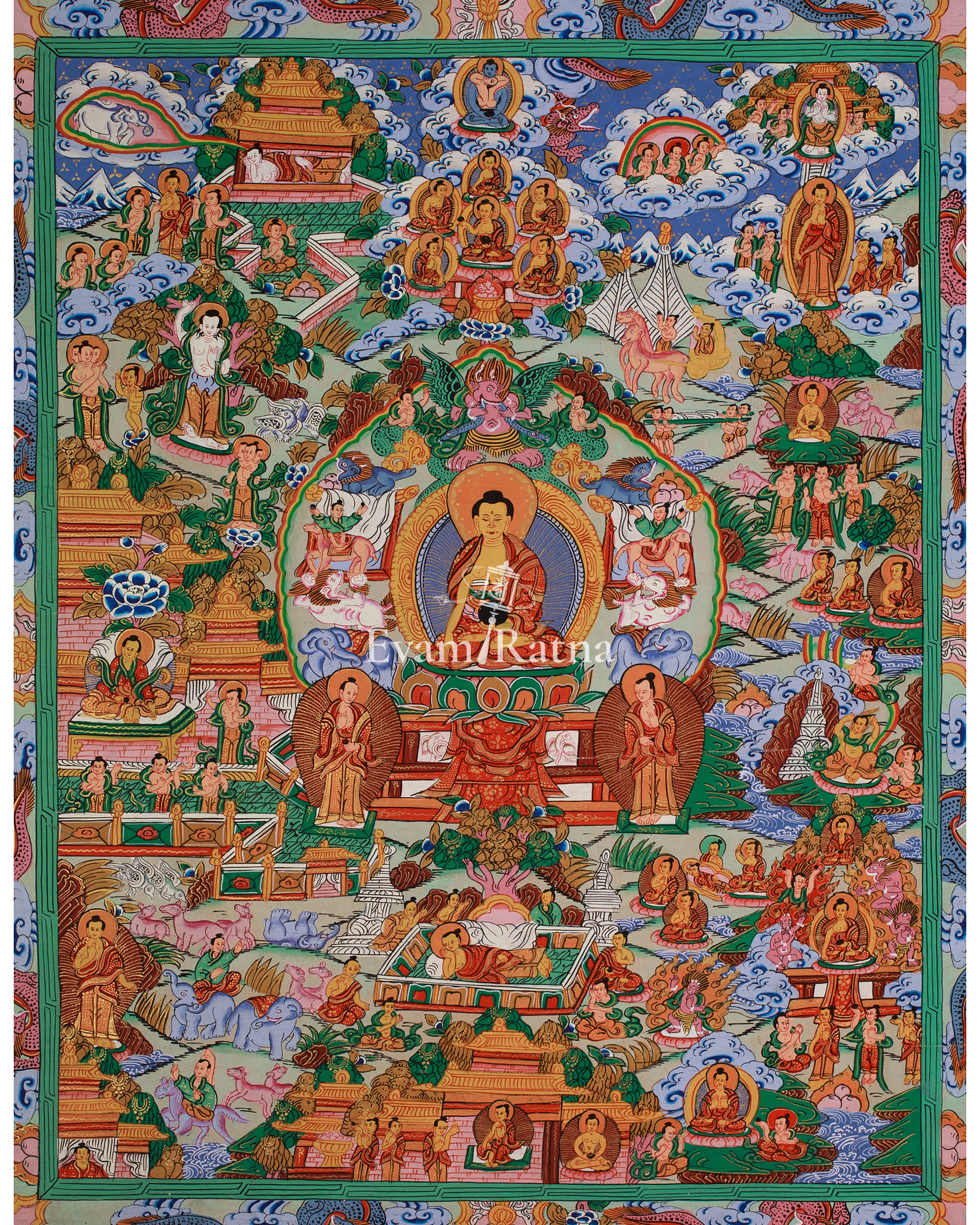 Traditional Thangka of Buddha Life Story 