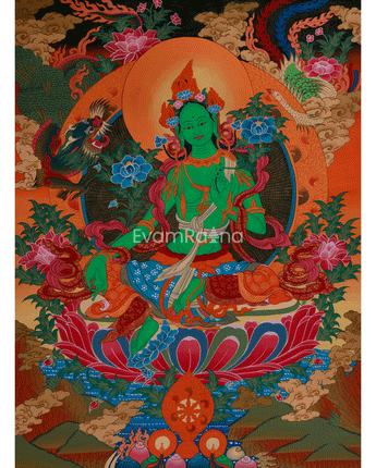 Spiritual Thangka Of Green Tara 