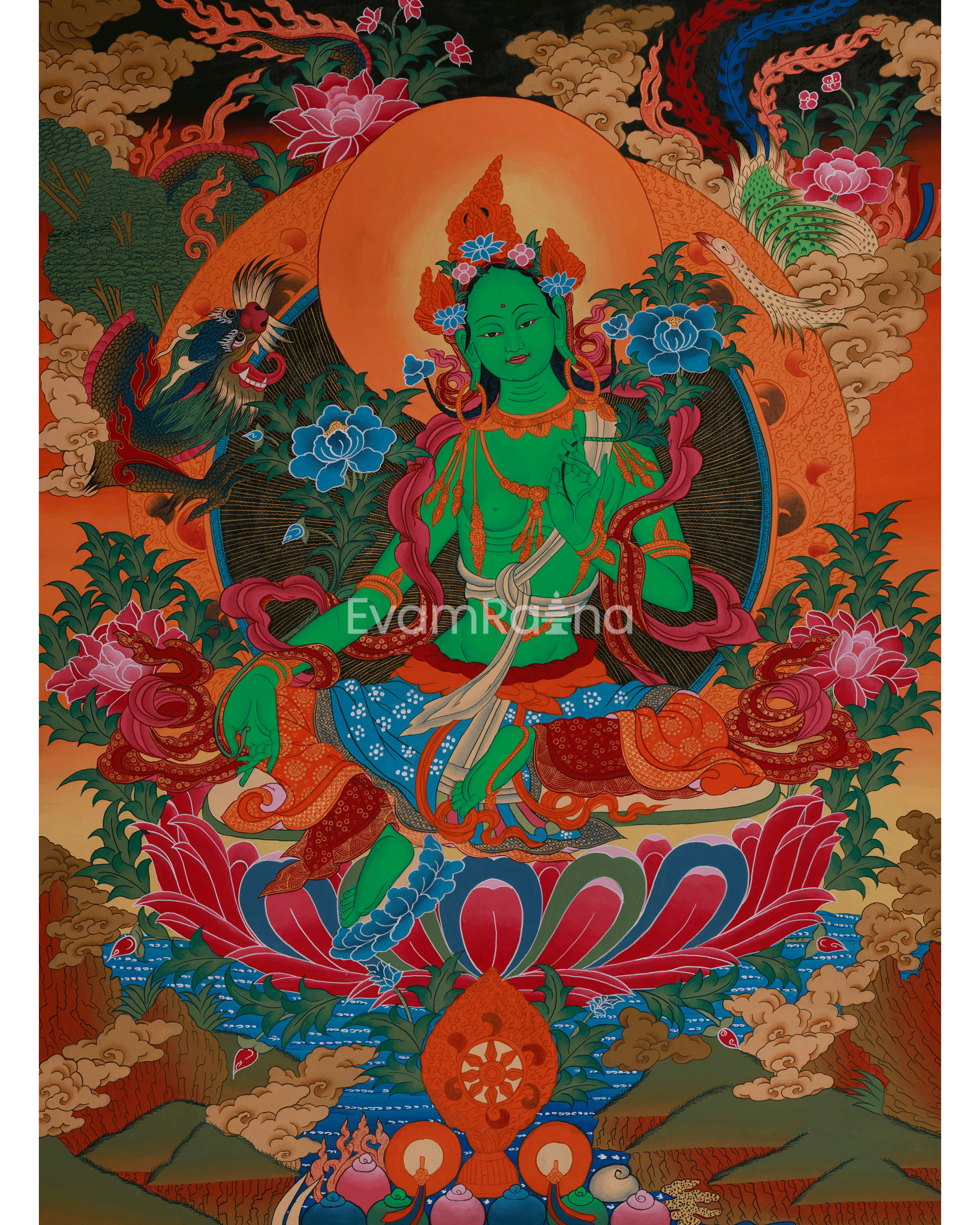 Spiritual Thangka Of Green Tara 