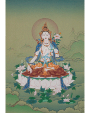 White Tara Compassion Thangka Art | Longevity Deity | Hand-painted Artwork