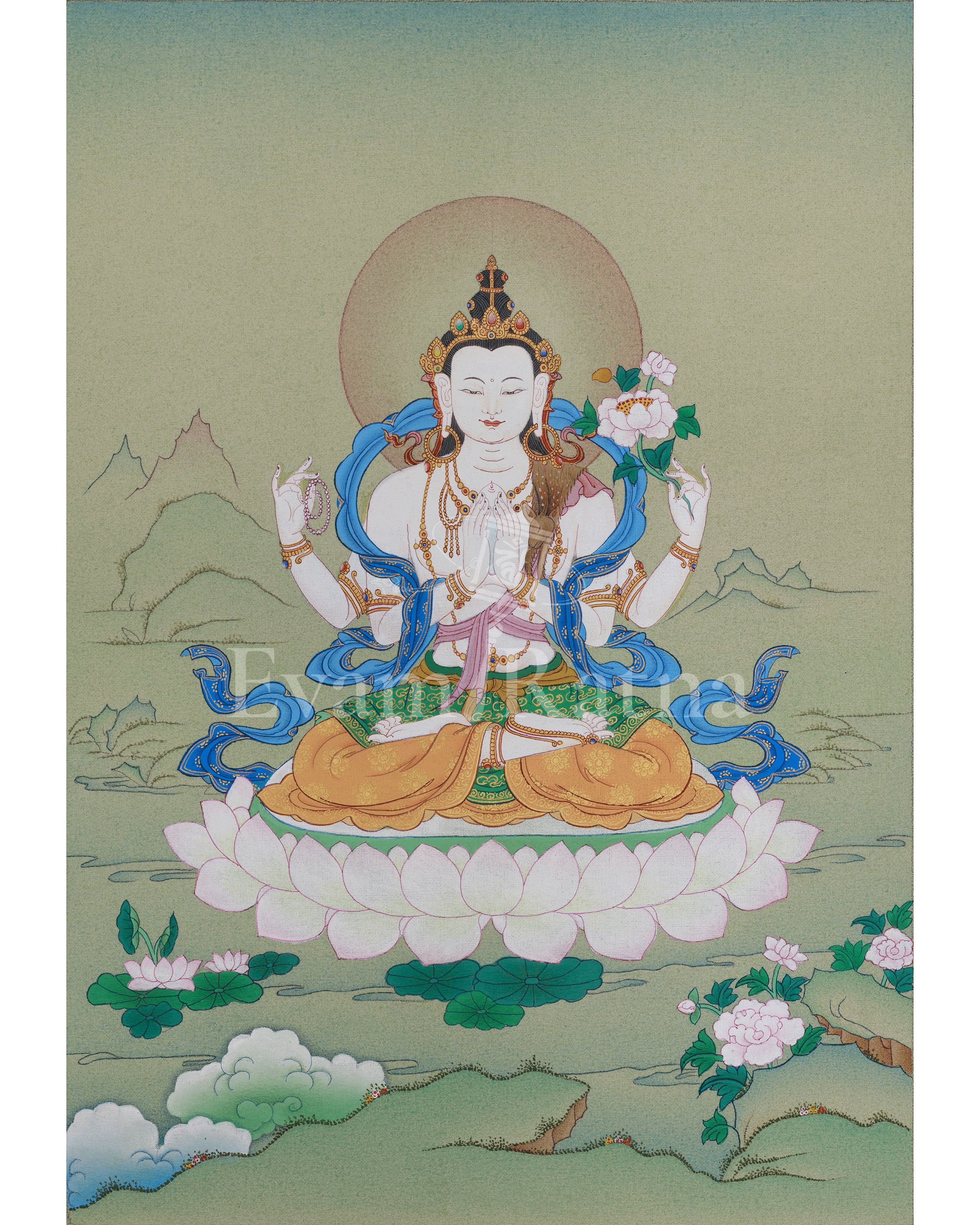 Traditional Art of Four-Armed Chenrezig | Bodhisattva of Boundless Compassion