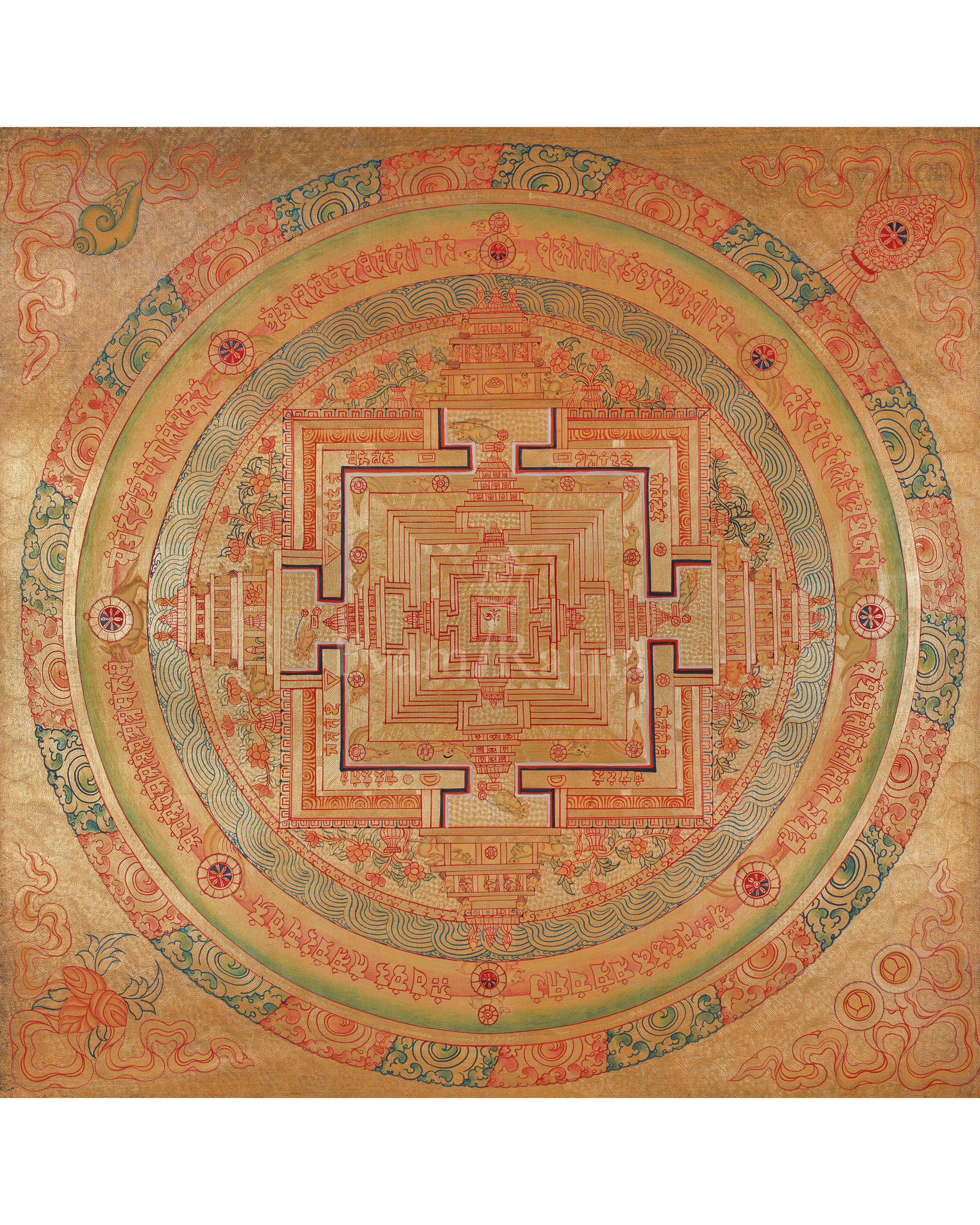 Handmade Kalachakra Mandala Thangka in Gold