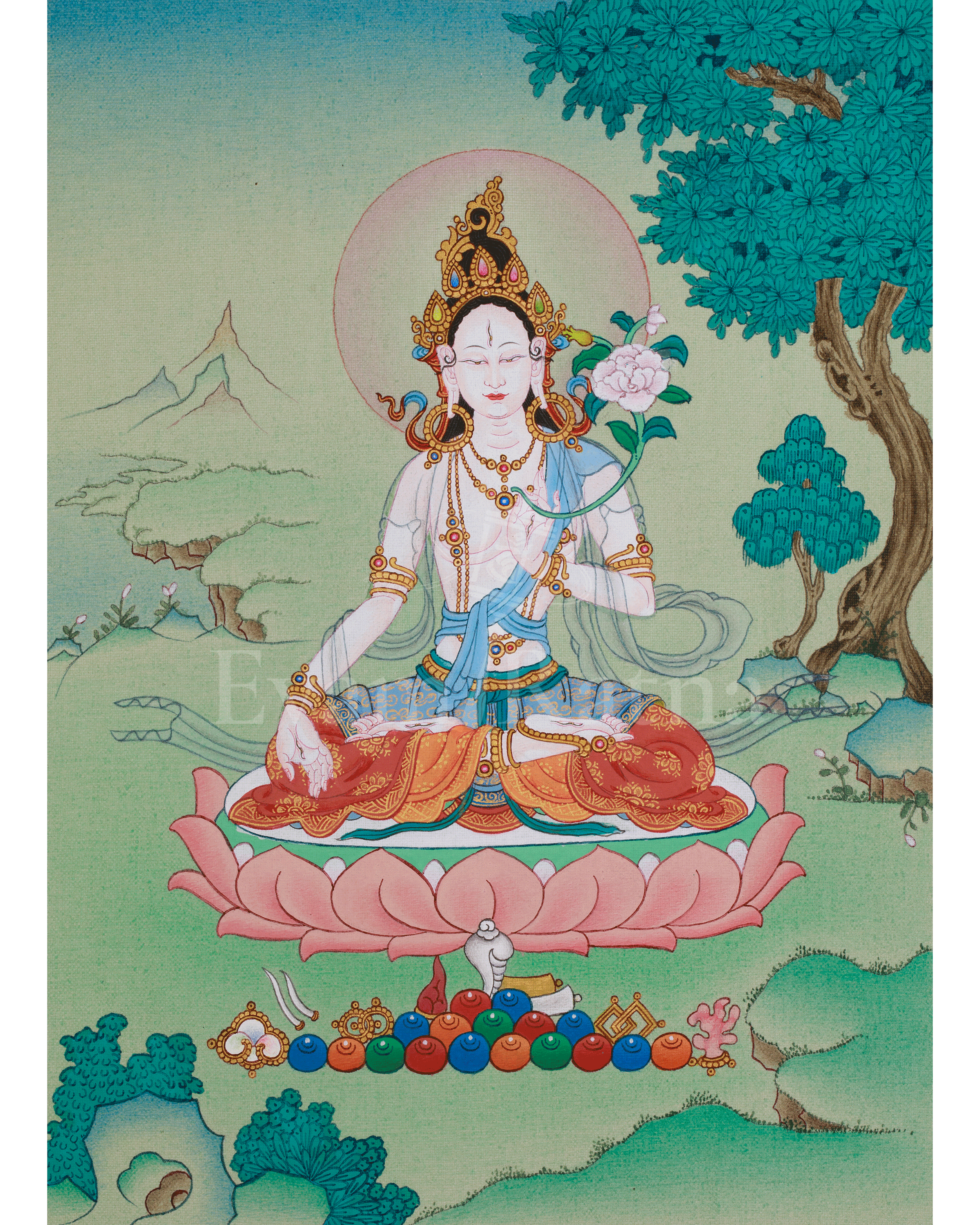 White Tara Healing Thangka | Seven-Eyed Tara | Sita Tara | Vajrayana Deity