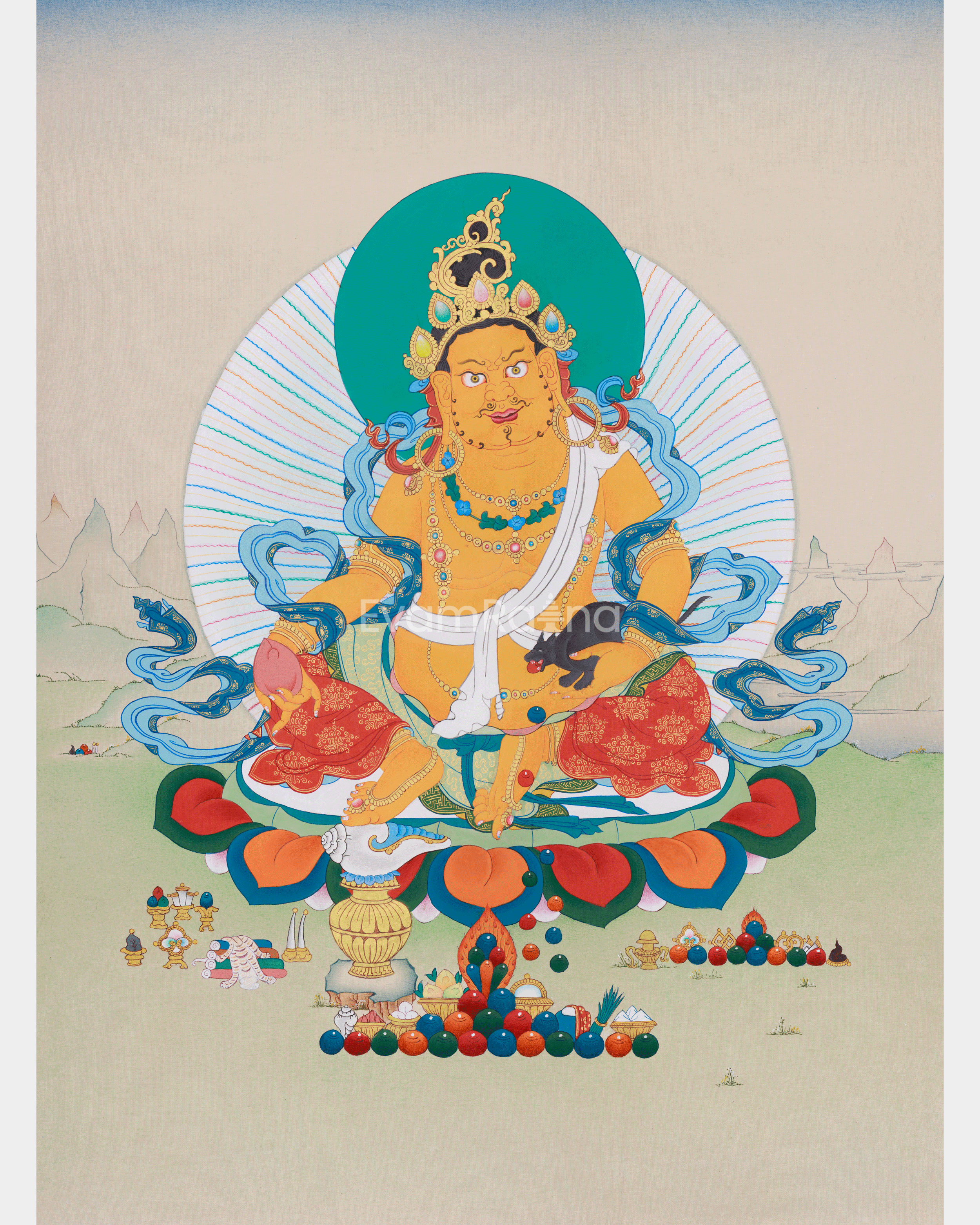 Hand-Painted Tibetan Wealth Deity, Dzambhala | Protector of Prosperity and Abundance