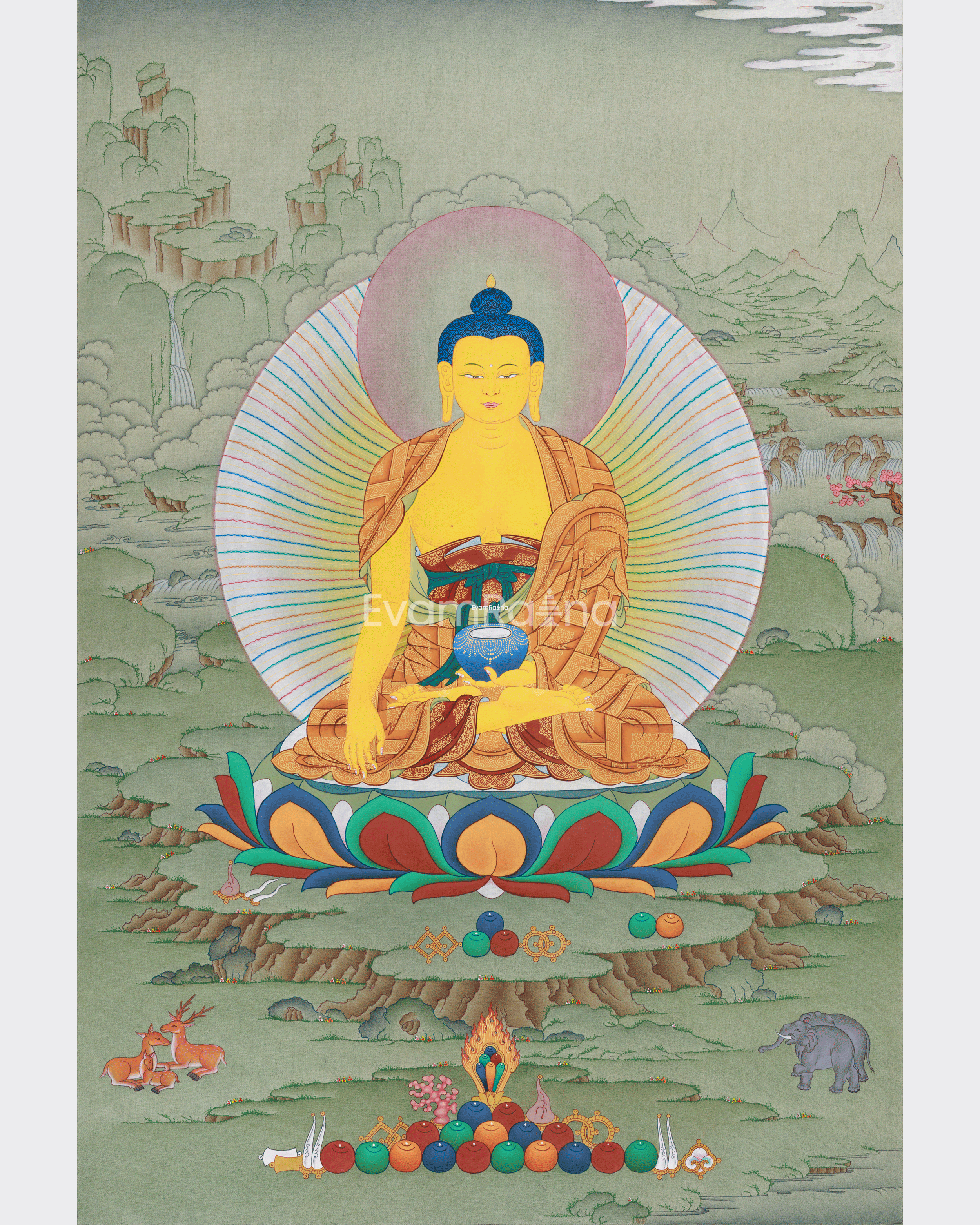 Traditional Gautam Buddha Thangka Painting |  Enlightened Buddha, Shakyamuni