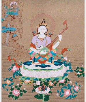 Beautiful Goddess Saraswati Thangka | Divine Embodiment of Learning & Music