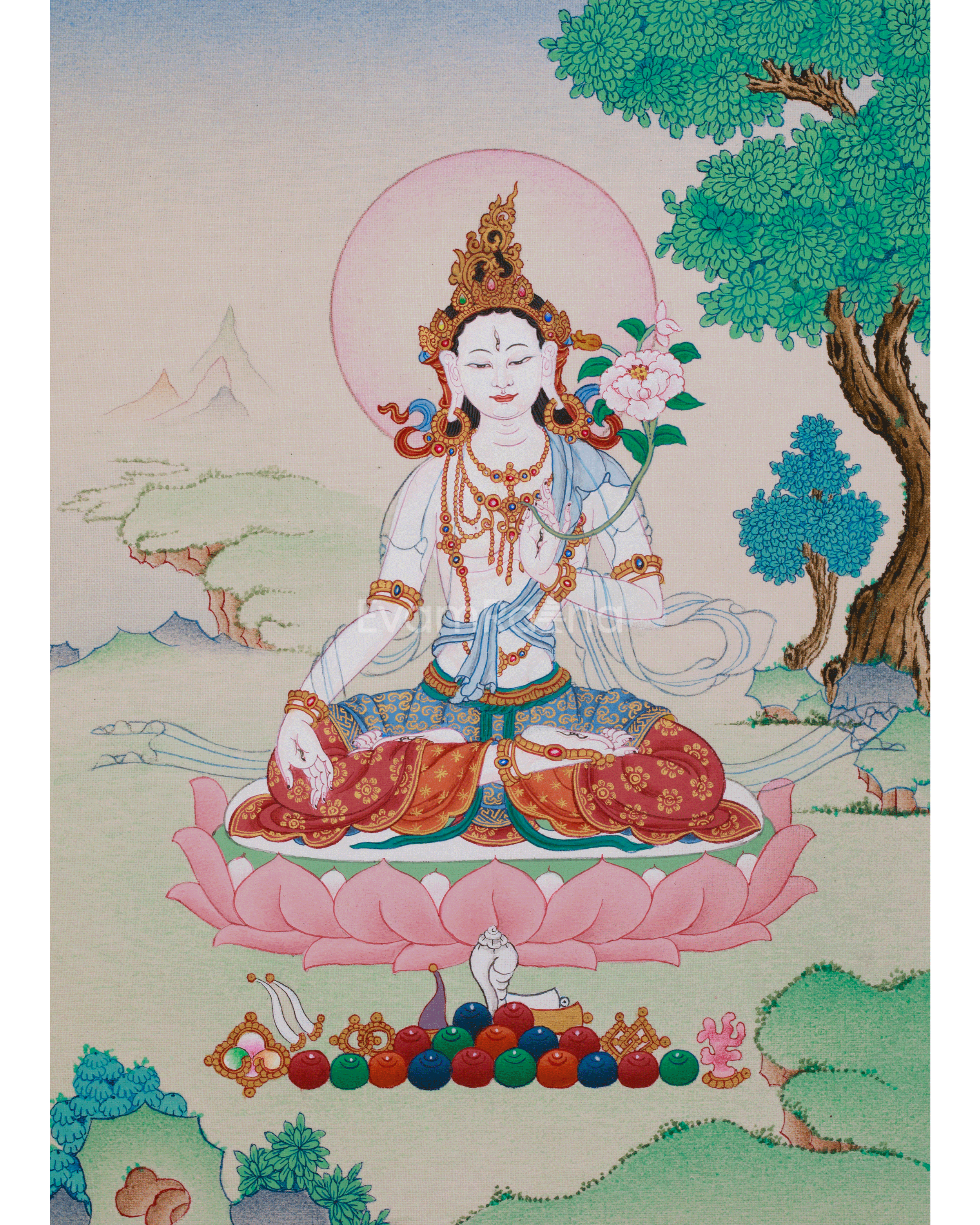 Peaceful Sita Tara Thangka | Compassion, Healing & Longevity Deity