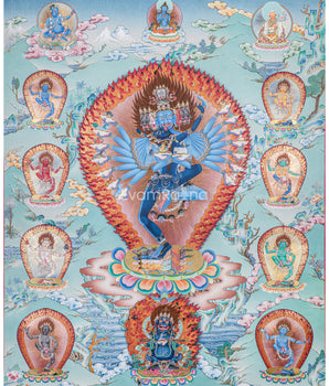 Hevajra With Eight Dakinis Thangka | Tibetan Vajrayana Print