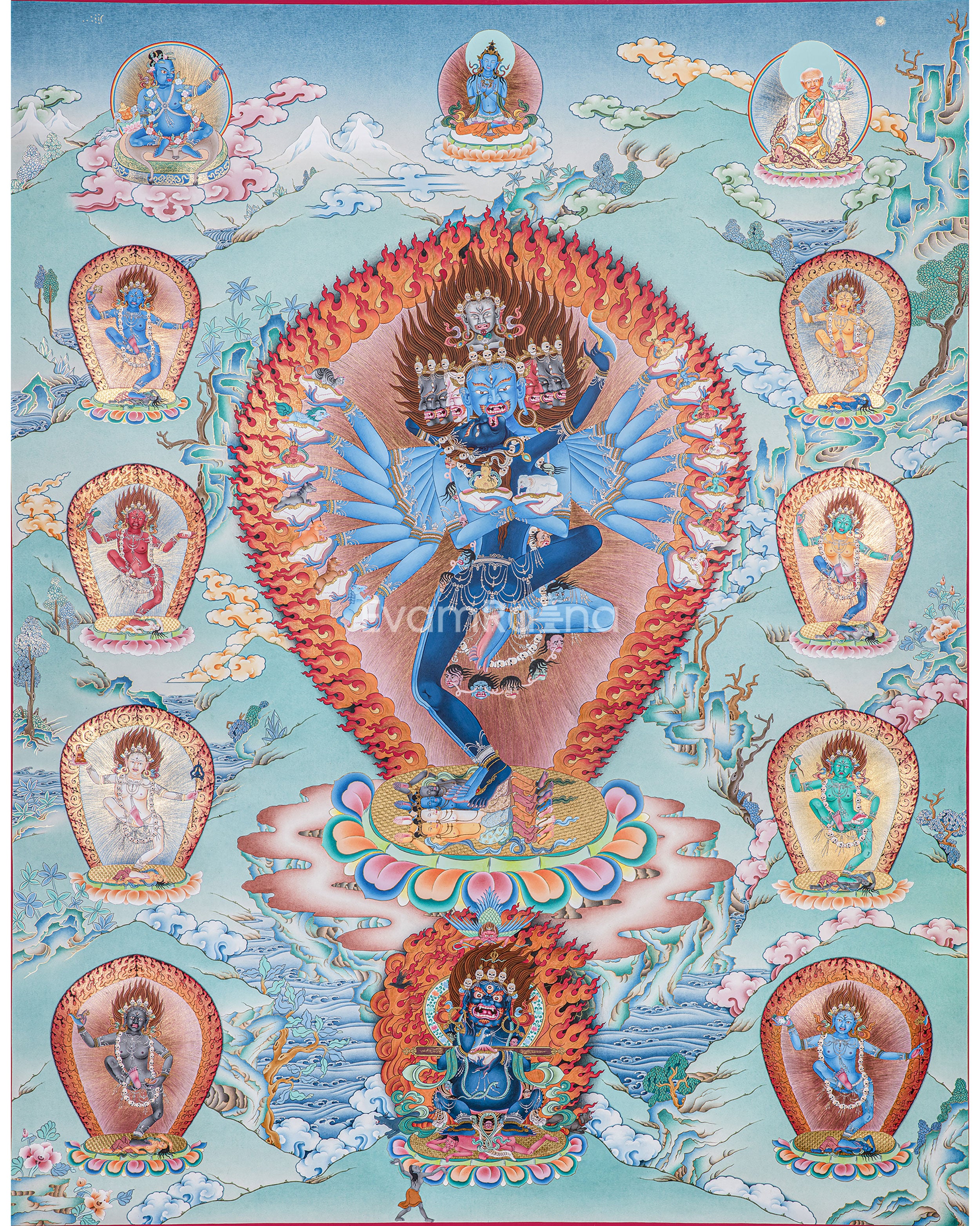 Hevajra With Eight Dakinis Thangka | Tibetan Vajrayana Print