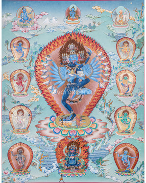 Hevajra With Eight Dakinis Thangka | Tibetan Vajrayana Print