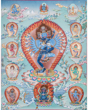 Hevajra With Eight Dakinis Thangka | Tibetan Vajrayana Print